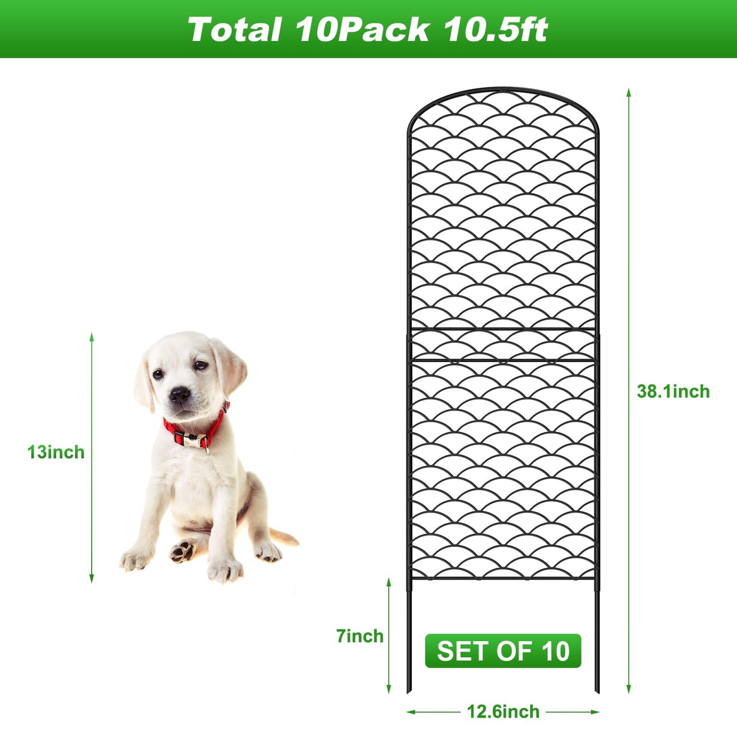 Skcoipsra Decorative Garden Fence 10 Pack, 38in(H) x 10ft(L) Animal Barrier Fence, Rustproof Metal Fencing for Yard, Dog Rabbits Wire Section Garden Edging Border for Yard Patio Garden