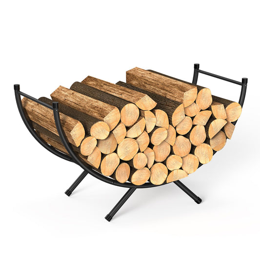 NANANARDOSO Curved Firewood Rack，33 inches Heavy Duty Metal Fireplace Log Holder for Firewood Storage，Ideal for Indoor and Outdoor Fireplaces，Black