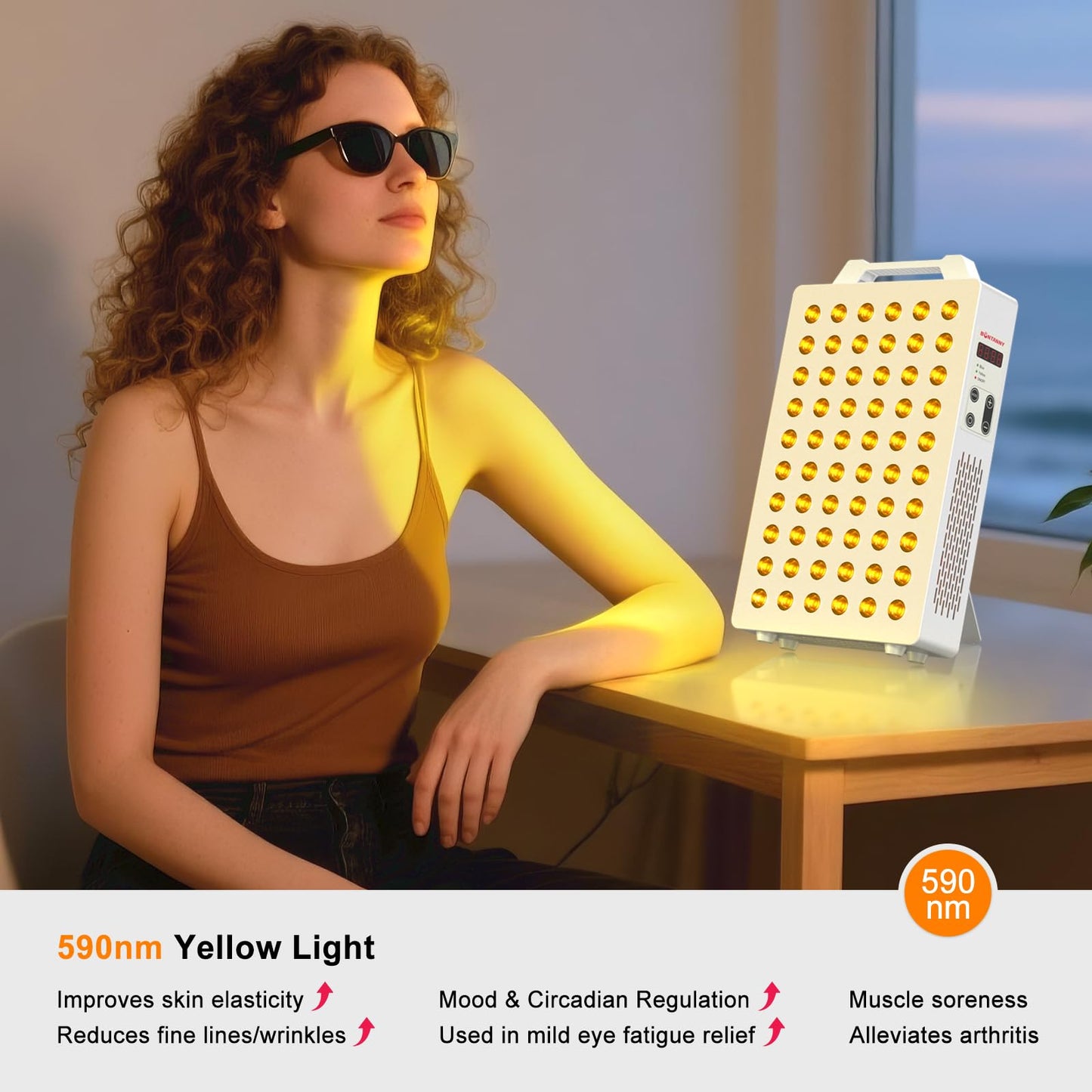 BONTANNY Blue Light Device, 450nm 480nm 590nm Blue Yellow Light Panel with 60 Pcs Dual Chips LEDs, Remote Control, Timer, Hanging Kit & Adjustable Stand for Home Office & Gym, BO-300 (White)