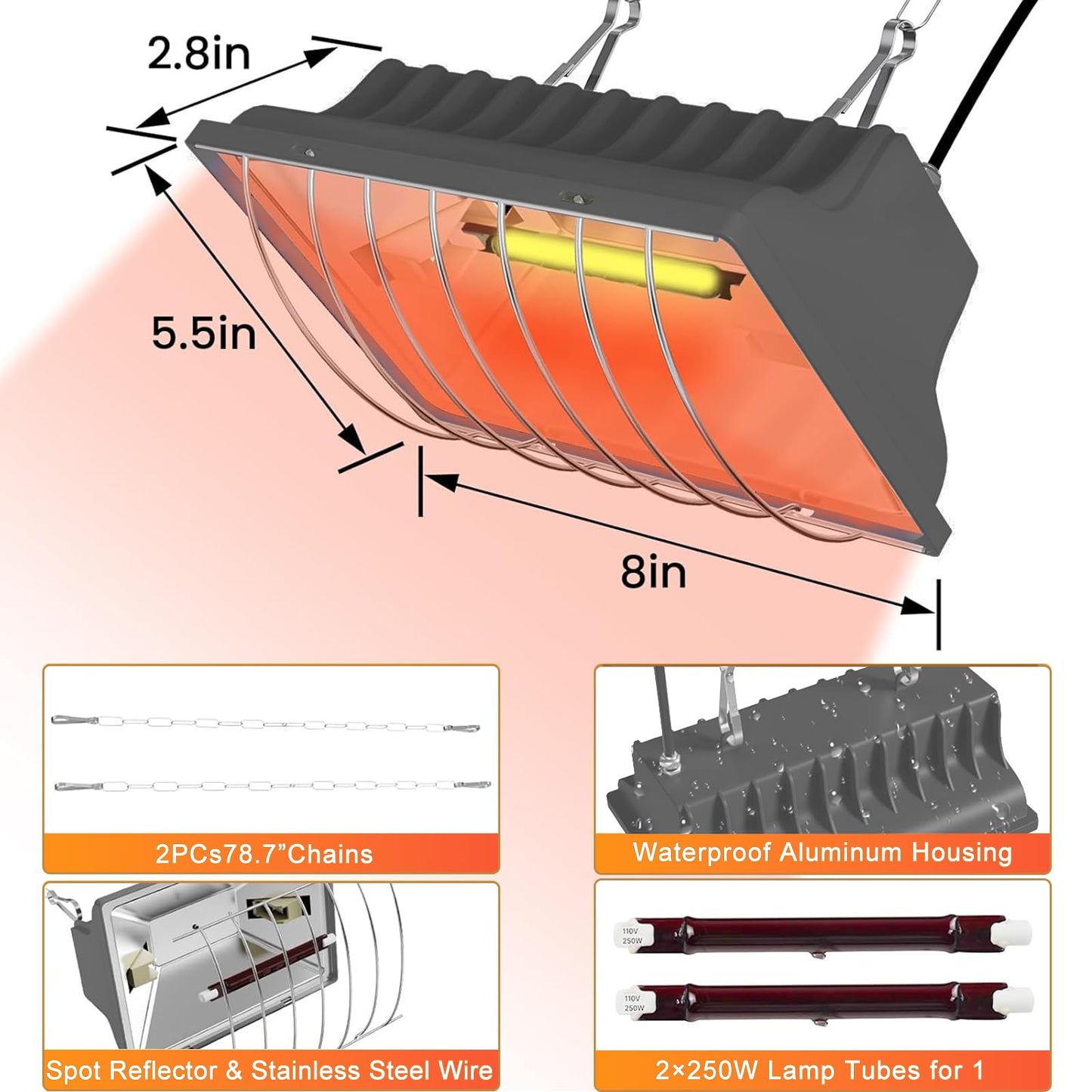 Chicken Coop Heater, 250W Brooder Heater Lamp for Chicks Ducks Reptiles (1 Pack)