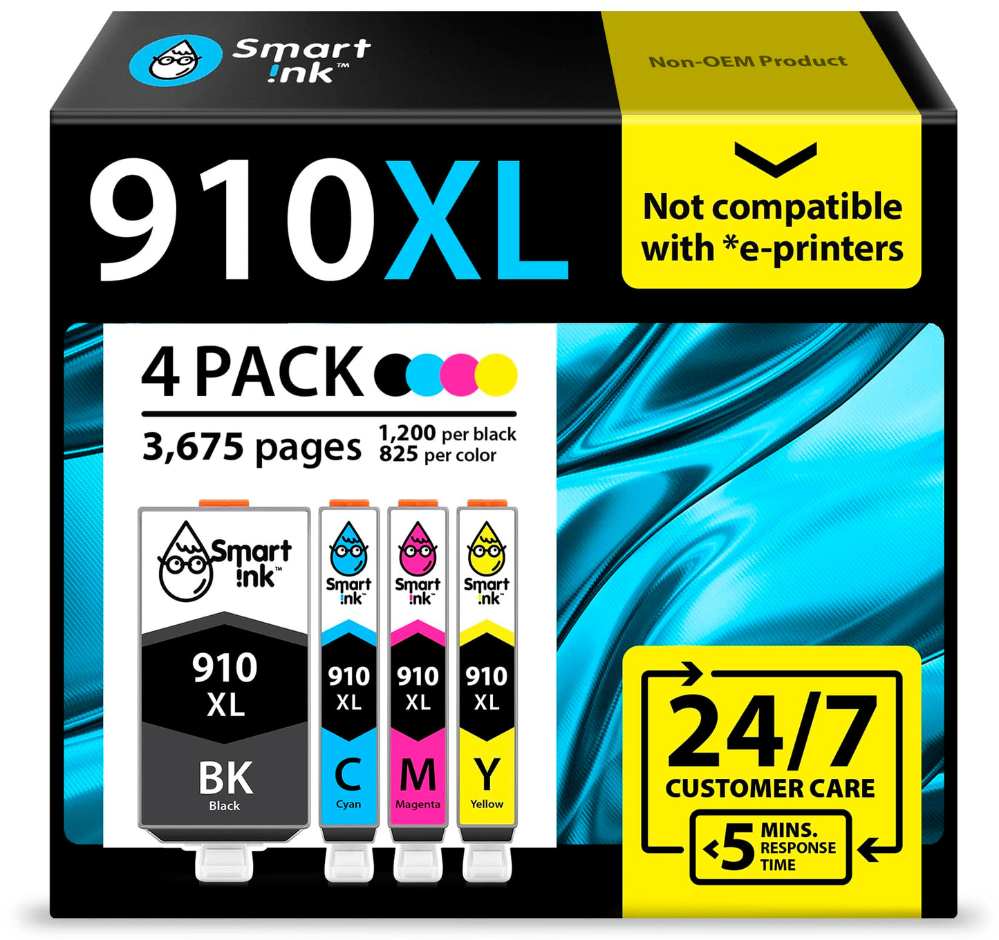 Smart Ink Compatible Ink Cartridge Replacement for HP 910XL 910 XL (Black XL & C/M/Y XL 4 Combo Pack) to use with Officejet Pro 8025 8020 8028 8035 8023 Officejet 8022 8010 8015