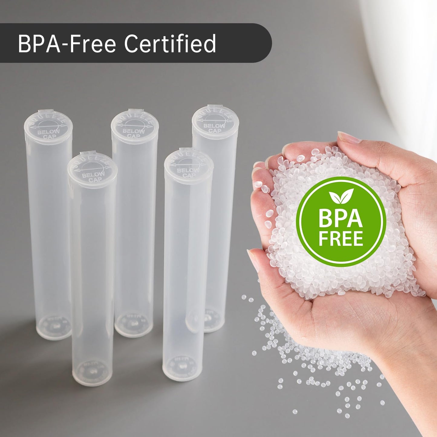 116mm Pre Roll Tubes with Caps, King Size BPA Free Plastic Storage Tubes Child Resistant Tubes Squeeze Pop Tops (White, 300)