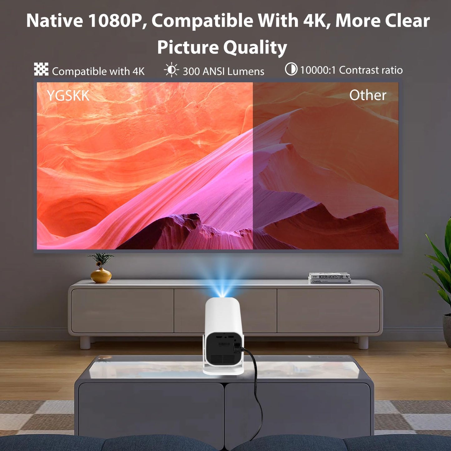Mini Portable Projector (Built-in Speaker and Bluetooth 5.3), Video Projector for iPhone, Compatible with 4K, 1080P Movie Projector, Supports Smartphones/Video Games/TV stick/PS5/Computers/HDMI/USB