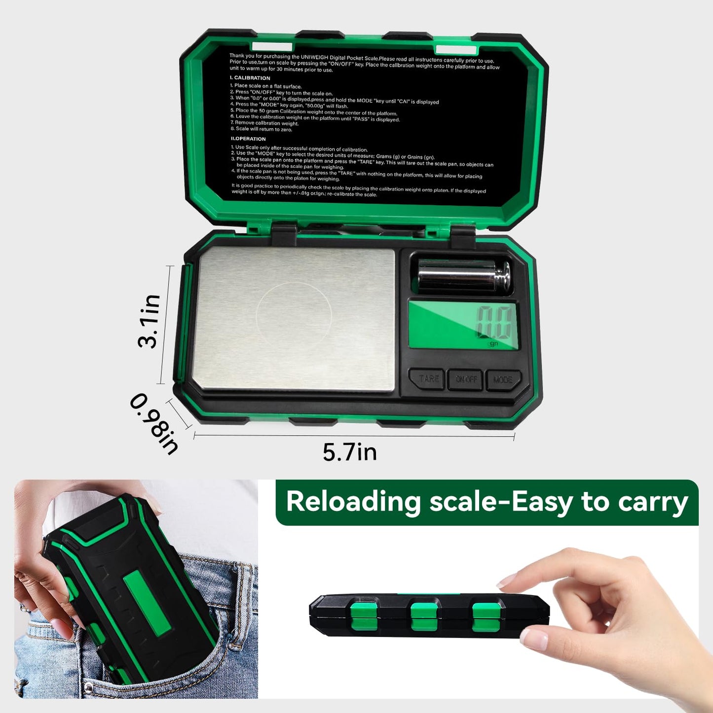 UNIWEIGH Digital Reloading Scale Precision 1500 Grains x 0.1gn,Powder Scale for Reloading, Grain Scales with LCD Display/Tare/Calibration Functions,microgram Scales Pocket,Includes Batteries