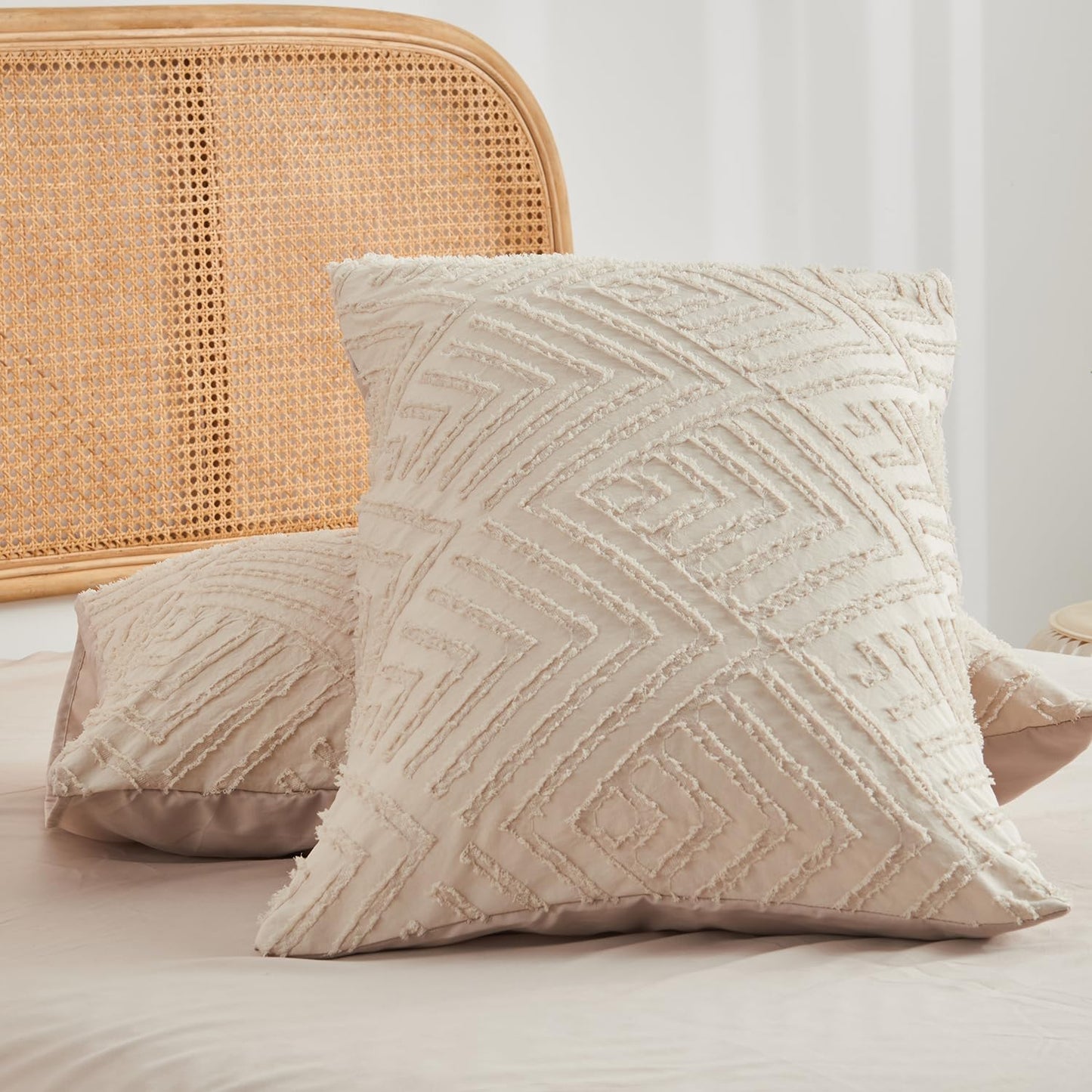 YASMENG Beige Duvet Cover Set King Size - Boho Tufted Jacquard with Geometric Plaid Pattern Duvet Cover Shabby Chic Embroidery Bedding Khaki Soft Microfiber Farmhouse Tufts Textured Comforter Cover