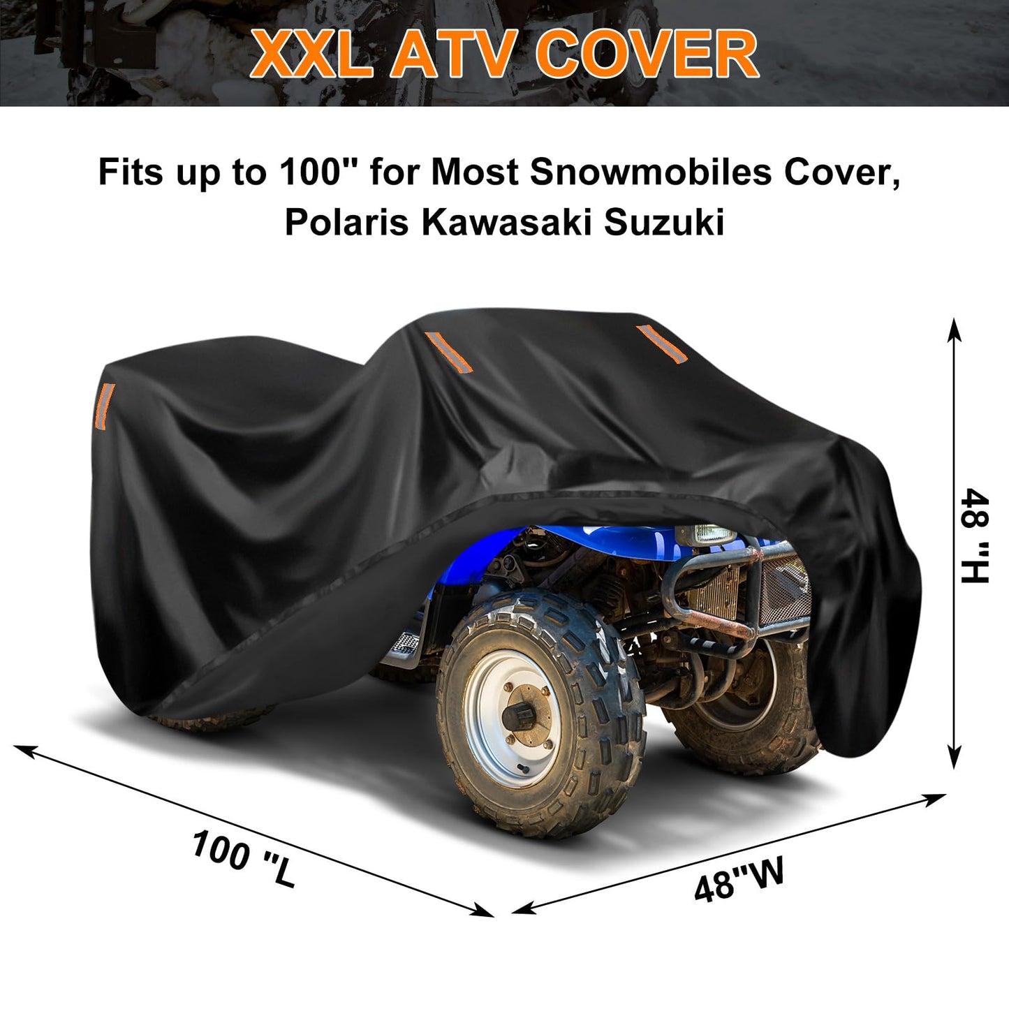 XXXL ATV Cover, Heavy Duty 4 Wheeler Covers, 420D Oxford Cloth Waterproof All Weather Protection Cover Fits up to 100" for Most Snowmobiles Cover, Polaris Kawasaki Suzuki