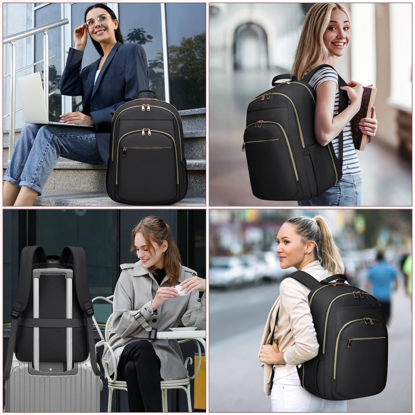 Laptop Backpack for Women 15.6 Inch Travel Backpack With USB Port, Lightweight School Backpack Waterproof Computer Bag for School Work Travel, Black