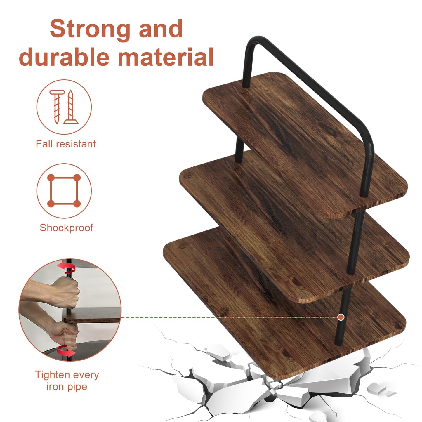 VyGrow Cupcake Stand, 3-Tier Dessert Stand for 71 Cupcakes, Wood & Metal Tower Display Premium Holder Dessert Tree Tower for Christmas Birthday Weddings Party Decor, Serving Tray, Wood Brown