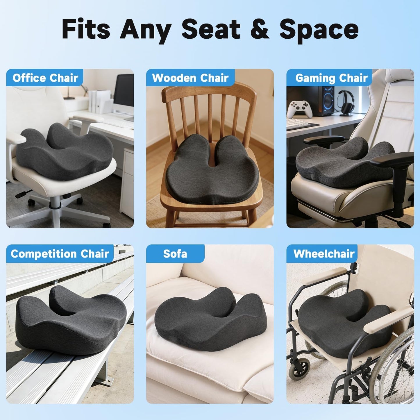 Ergonomic Seat Cushion for Office Chair, Memory Foam Seat Cushion with Stable Wraparound Support for Long Sitting, Office Chair Cushion for Home Office & Desk Chairs, Dark Grey