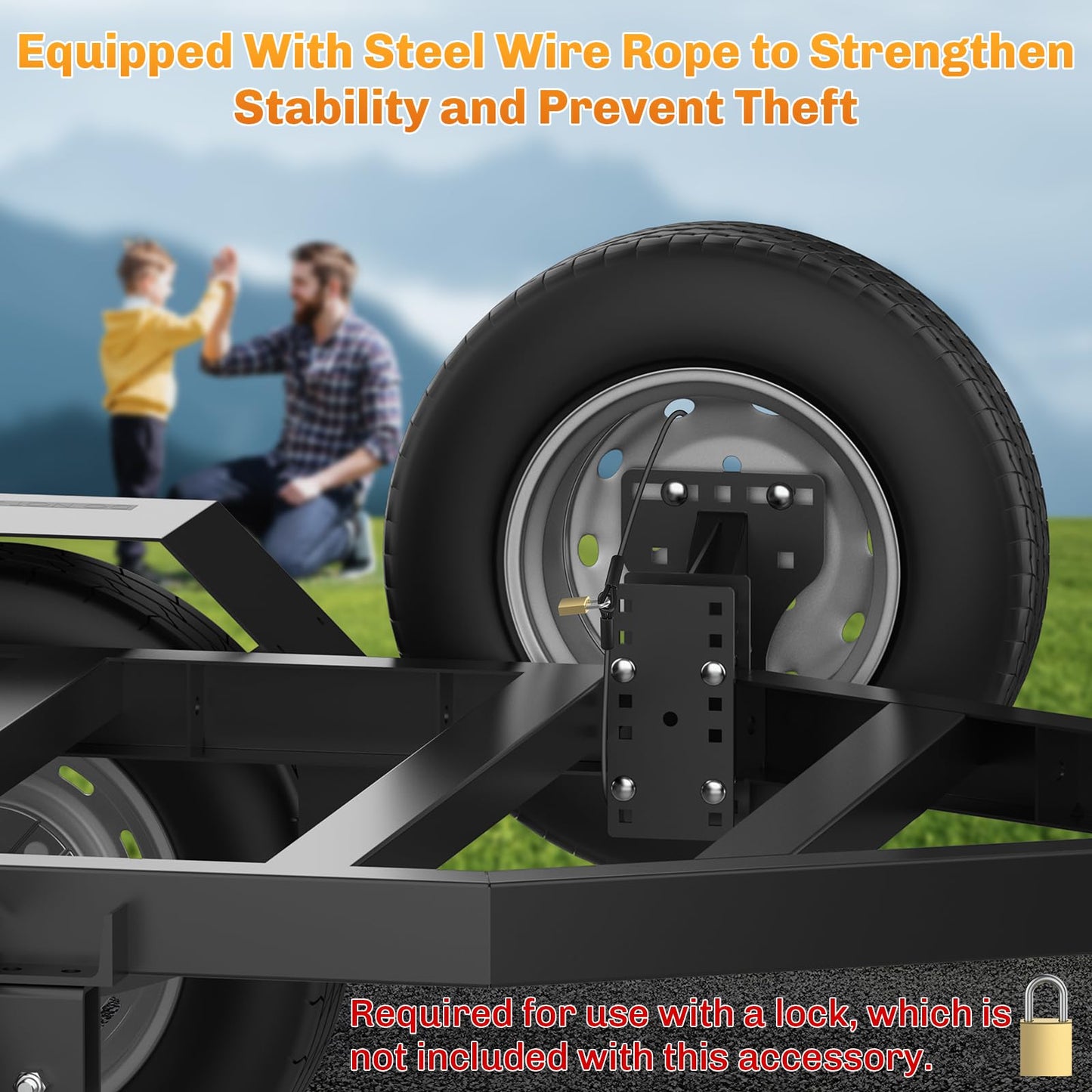 WELLUCK Trailer Spare Tire Mount for Utility Boat Trailer 3-Nuts Spare Tire Carrier Fits 4/5/6 Lugs Trailer Wheels on 4", 4.5'', 4.75'', 5'', 5.5'' and 6''Bolt Patterns, 180Lbs, Anti-Theft Rope