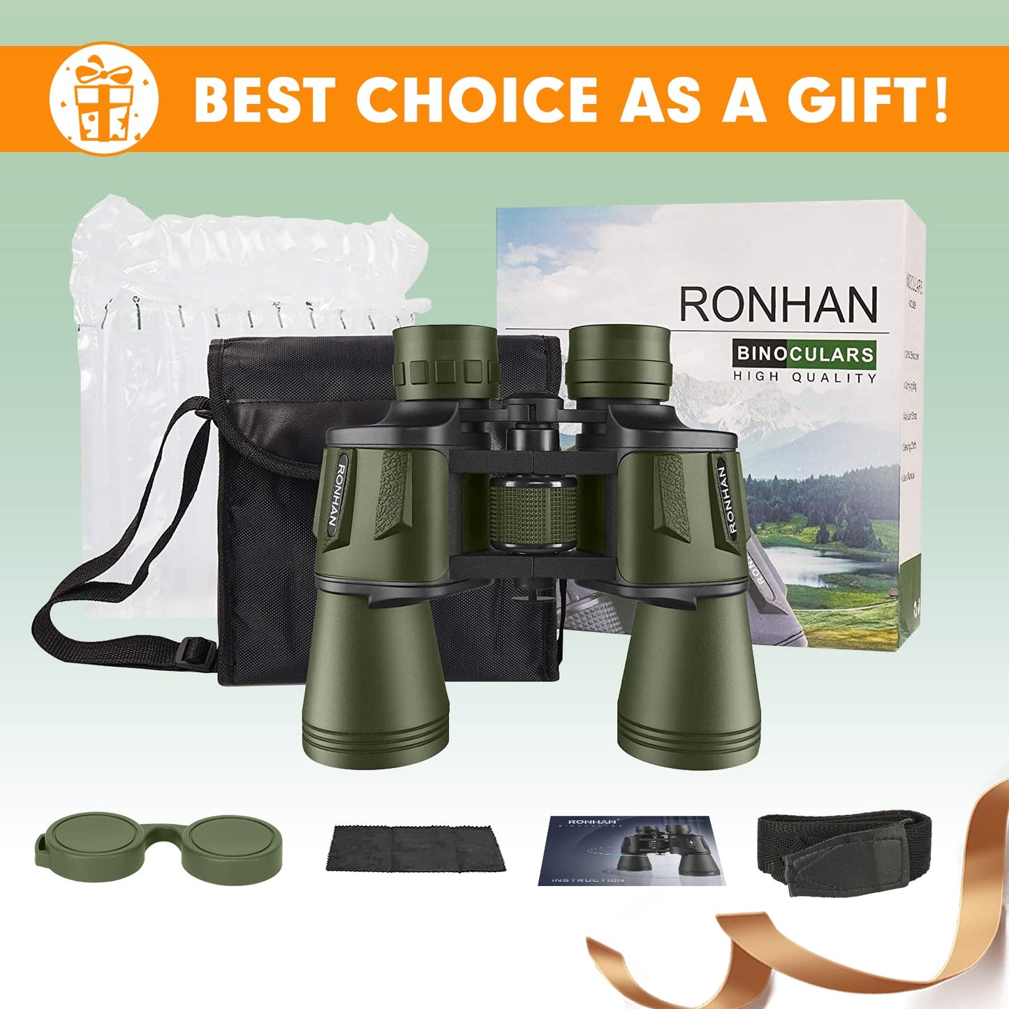 20x50 High Power Military Binoculars, Compact HD Professional/Daily Waterproof Binoculars Telescope for Adults Bird Watching Travel Hunting Football Games with Carrying Case and Strap（Green）