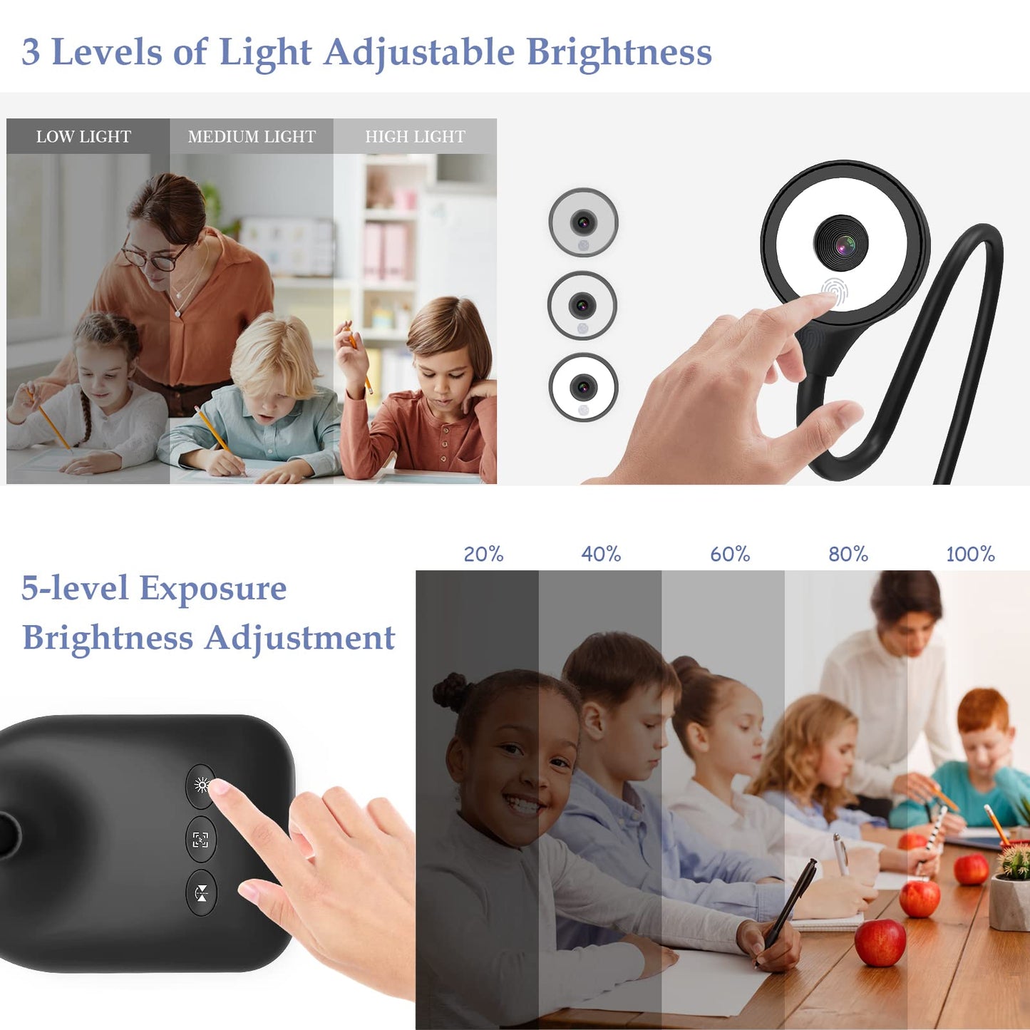 PAKOTOO USB Document Camera, Doc Camera for Teachers, Webcam for Classroom with A3 Format, 3-Level LED Lights, Image Invert, Fold, Dual Mic for Mac OS, Windows, Zoom, OBS Work with Distance Learning