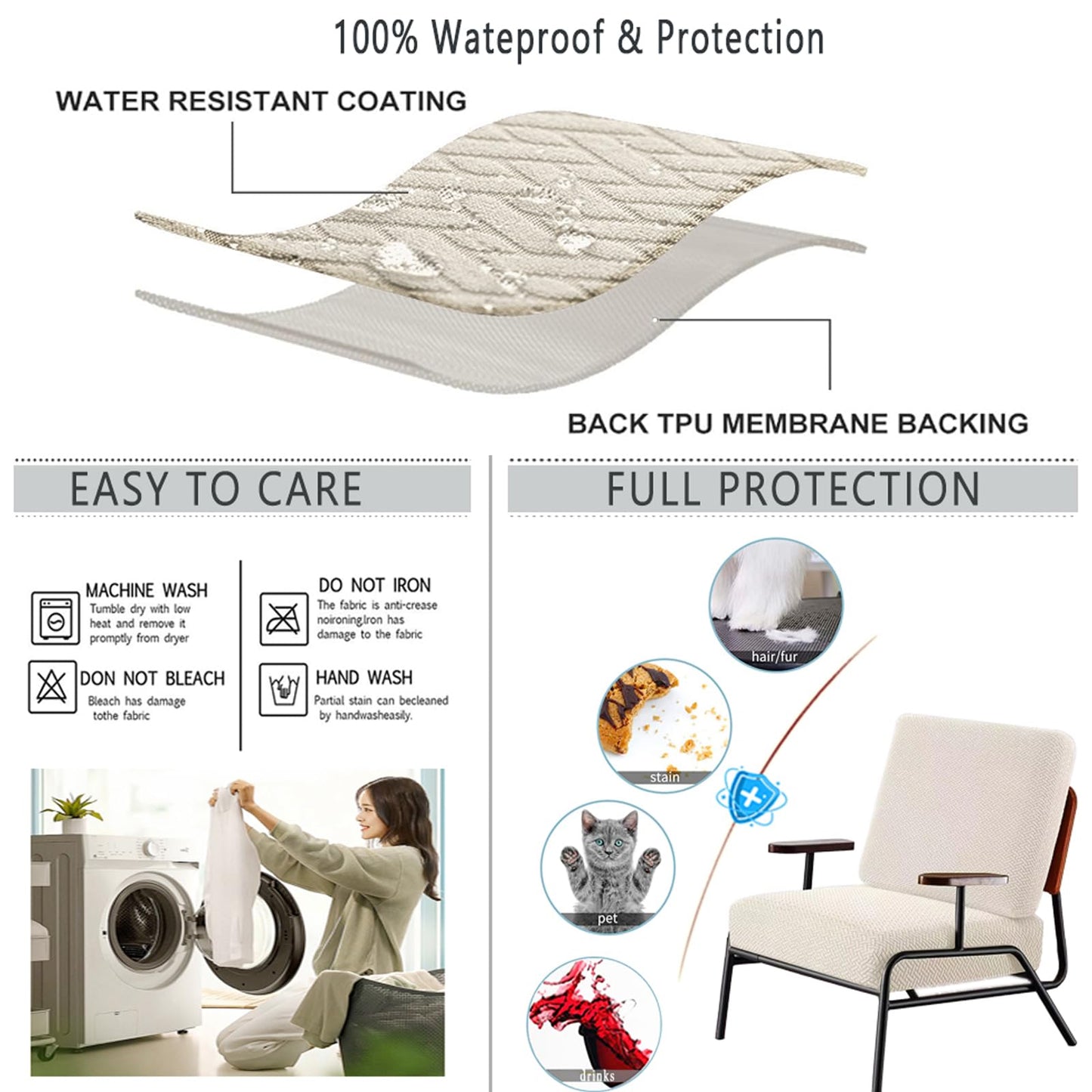 Outdoor Cushion Covers Waterproof,Stretch Garden Seat Cushions Cover Patio Chair Cushions,Replacement Chair Seat Covers Washable Furniture Protector for Outdoor Couch & Sofa Cushions