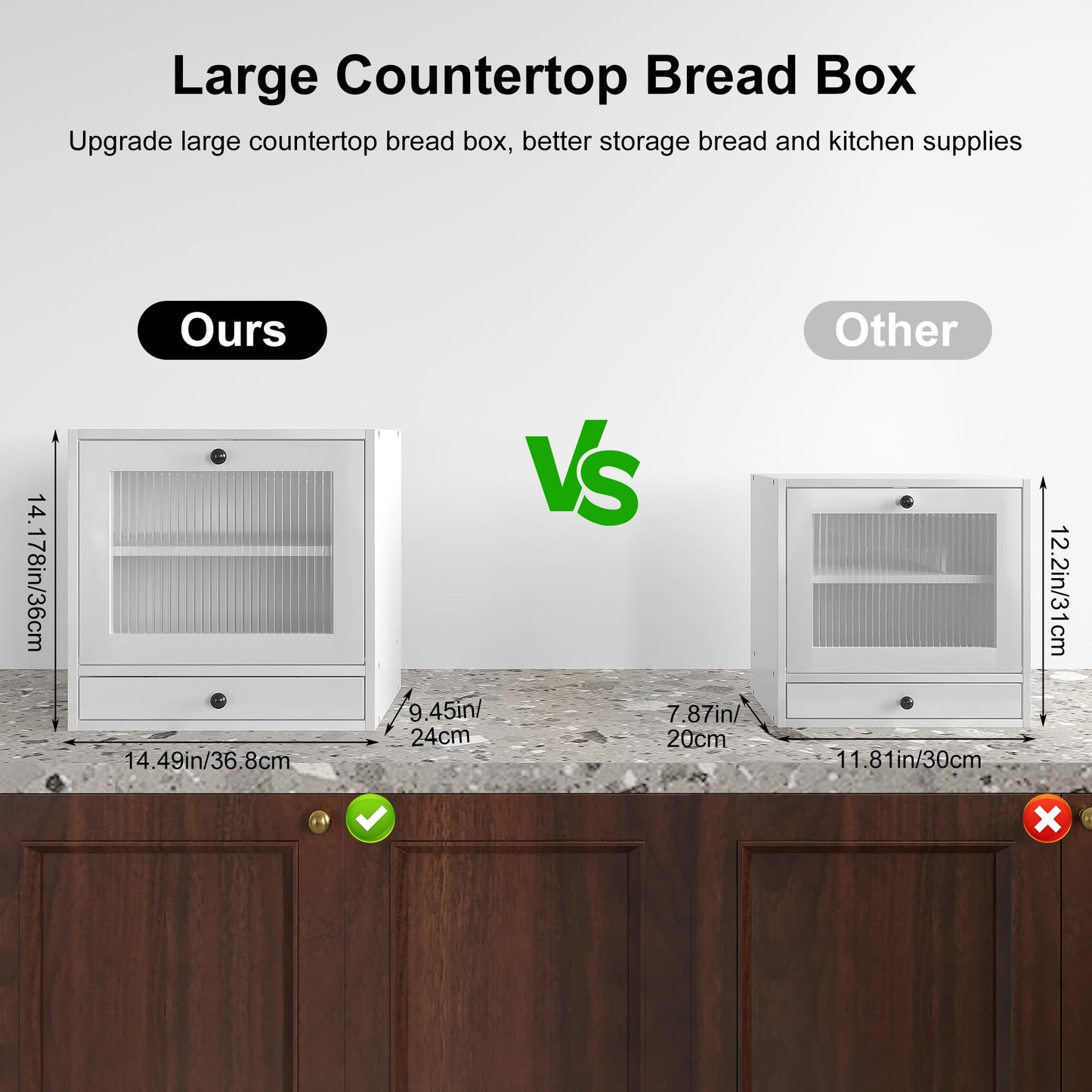 Alpeir Wooden Bread Box for Kitchen Counter 3 Tier Large Bread Boxes with Window & Drawer Homemade Bread Storage Container Boite a Pain Pour Comptoir, White