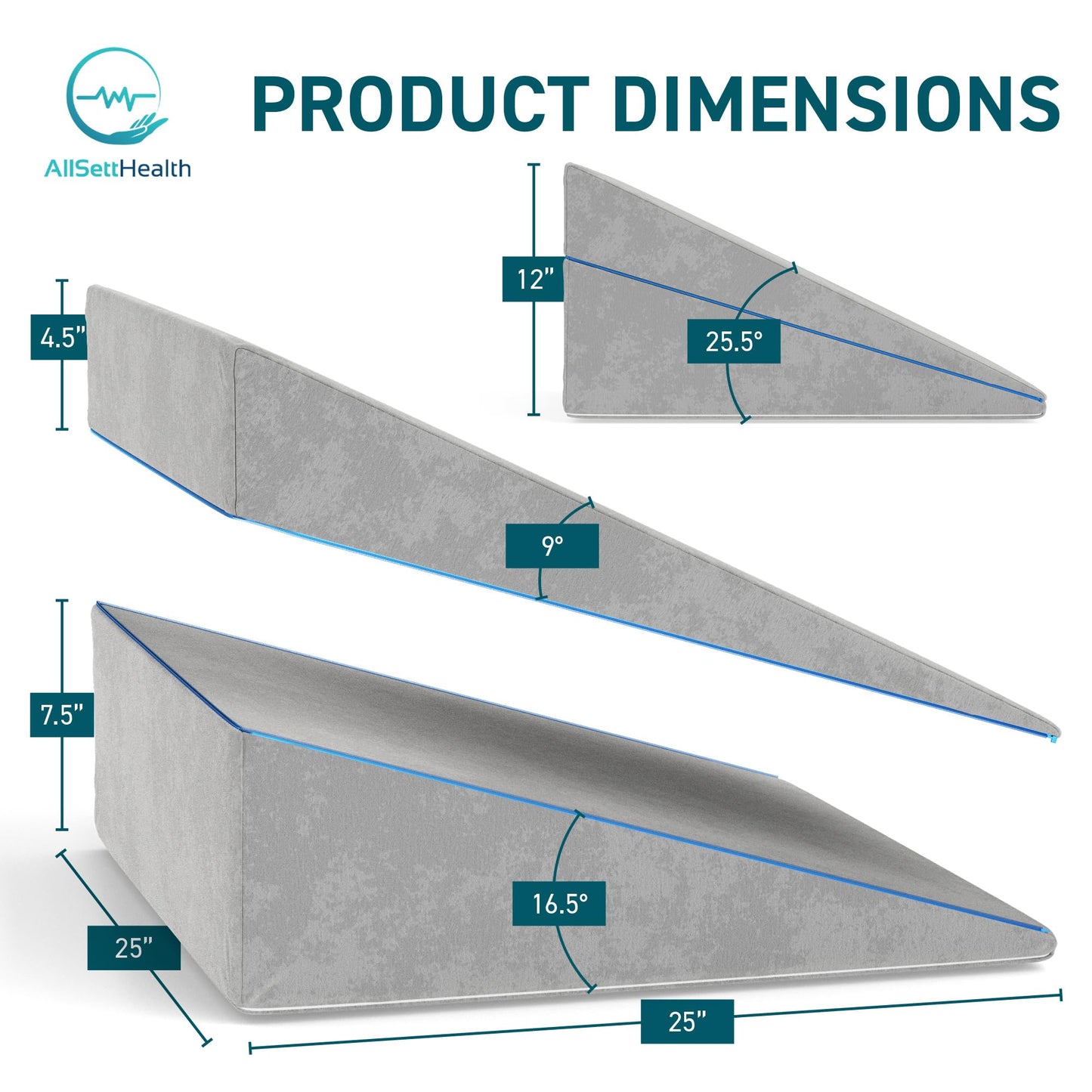 Bed Wedge Pillow – 3 in 1 Support - Adjustable to 4.5, 7.5 & 12 Inches – Combination Zipper Technology | Memory Foam Bed Wedge Pillow for Sleeping, Acid Reflux, Anti Snore, Machine Washable