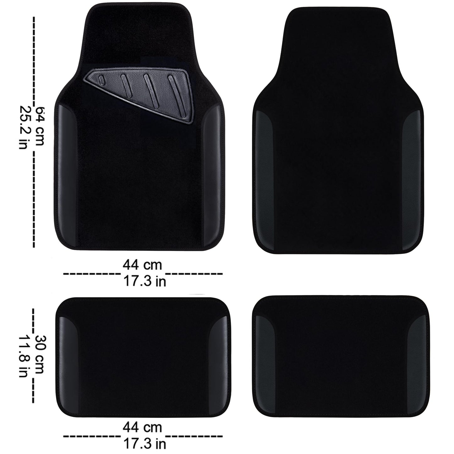 CAR PASS Waterproof Universal Fit Car Floor Mats, Faux Leather Car Carpet Mats with Anti-Slip Nibbs Backing & Driver Heel Pad Fit for SUV,Vans,sedans, Trucks,Set of 4pcs(All Black)