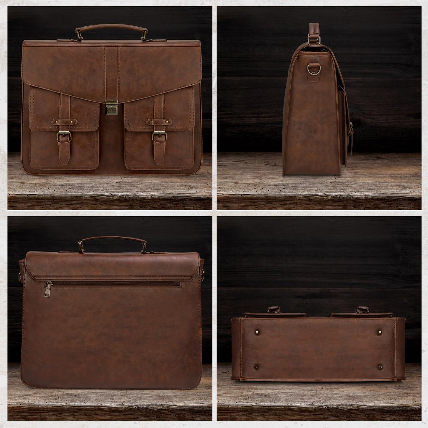 RAINSMORE Mens Messenger Bag 17 Inch Laptop Briefcase Waterproof Leather Satchel Bag Professional Computer Shoulder Bag for Work, Office, Travel, Business, College, Brown