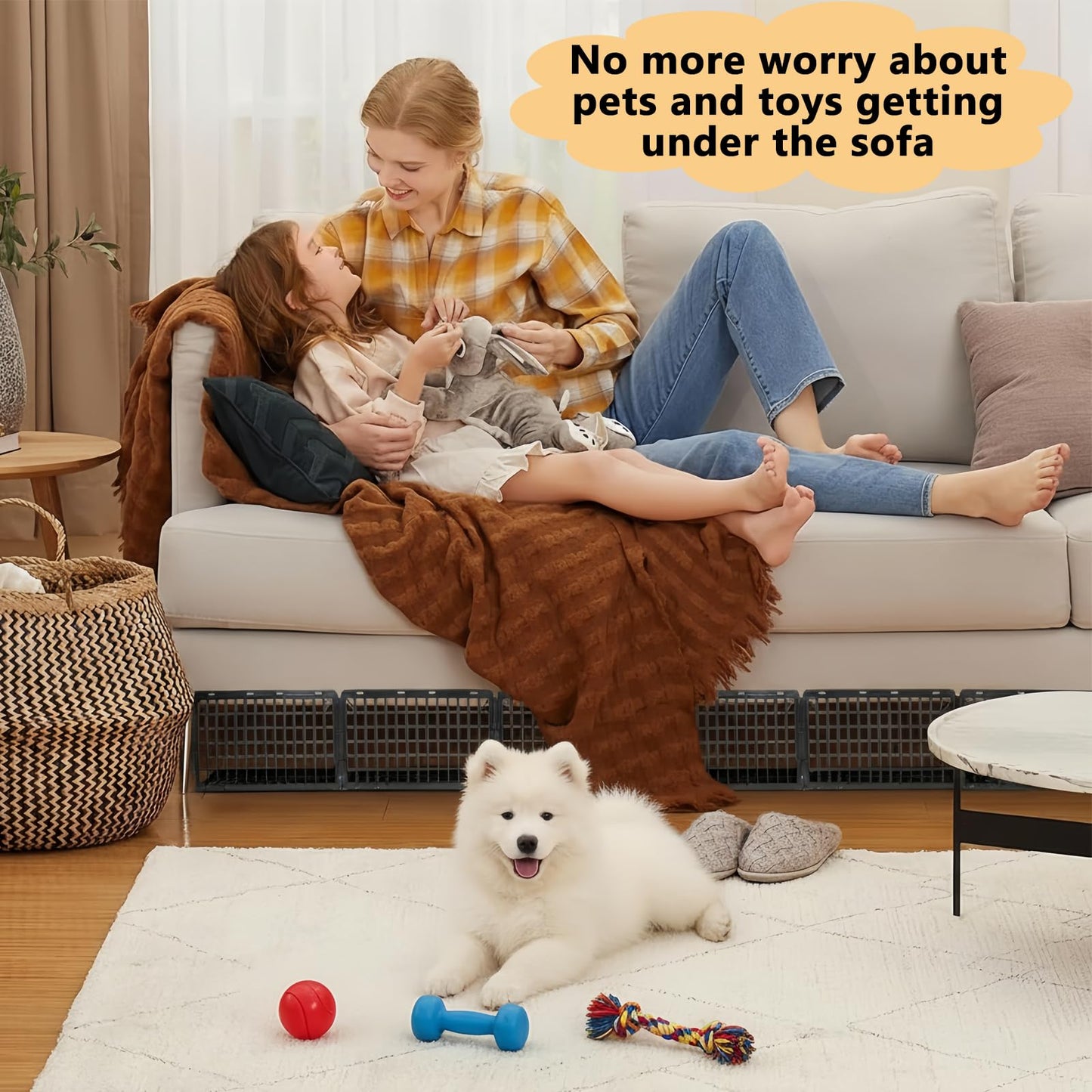 Wonninek 12Pcs Under Couch Blocker, 14.5" L x 7.8" H Adjustable Under Sofa Plastic Barrier with 30 Zip Ties, Sturdy Black Toy Blocker for Pets Underneath Stop from Getting Under the Bed