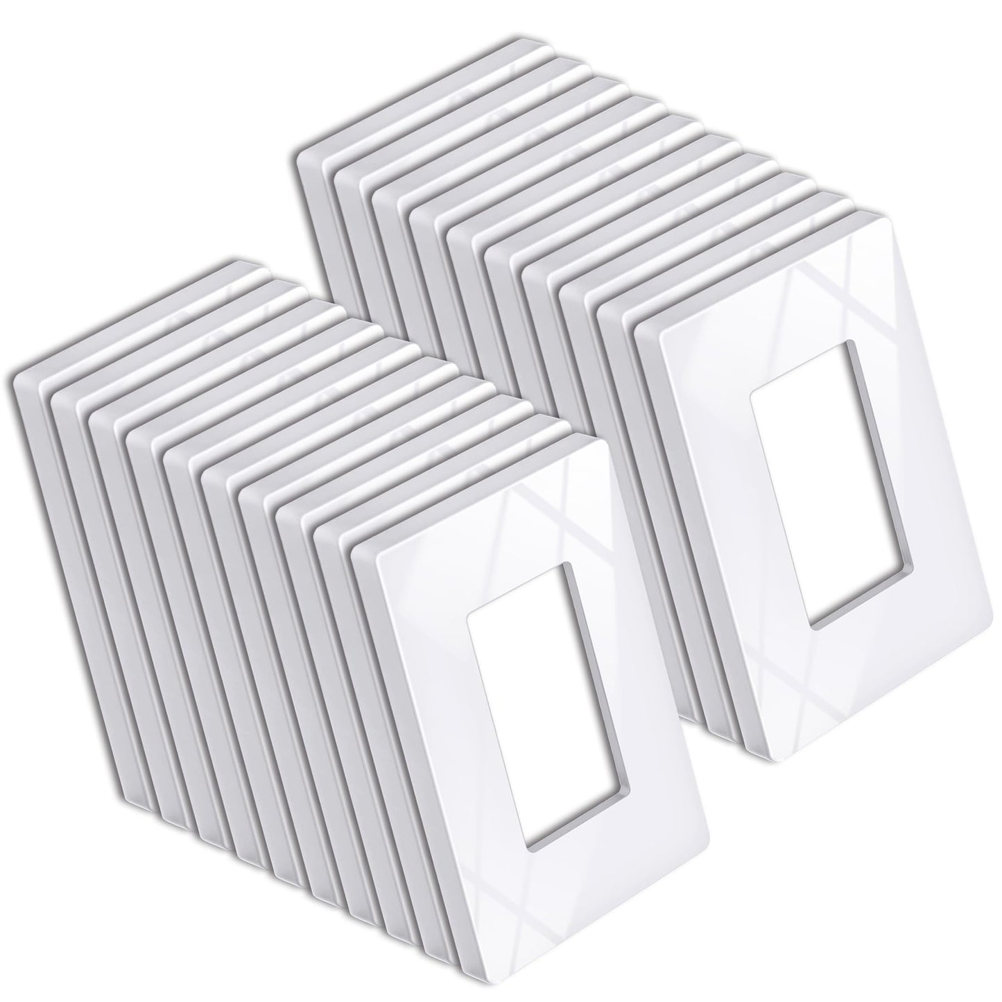 BESTTEN 20 Pack of 1-Gang Screwless Wall Plate, USWP6 Gloss Snow White Series, Decorator Outlet Cover, 11.91cm x 7.39cm, for Light Switch, Dimmer, GFCI, USB Receptacle