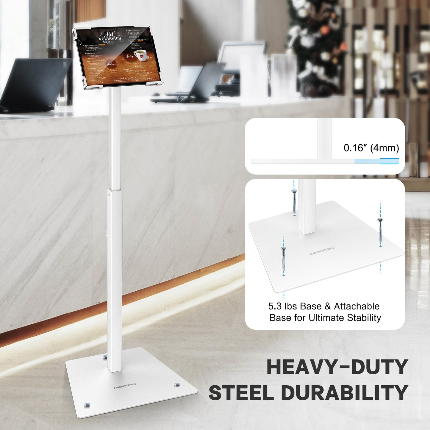 AboveTEK Security iPad Kiosk Floor Stand, Anti-Theft POS Tablet Stand, Height Adjustable, 360° Swivel, Universal Locking Holder, Fits 9.7"-13" iPad/iPad Pro/Air