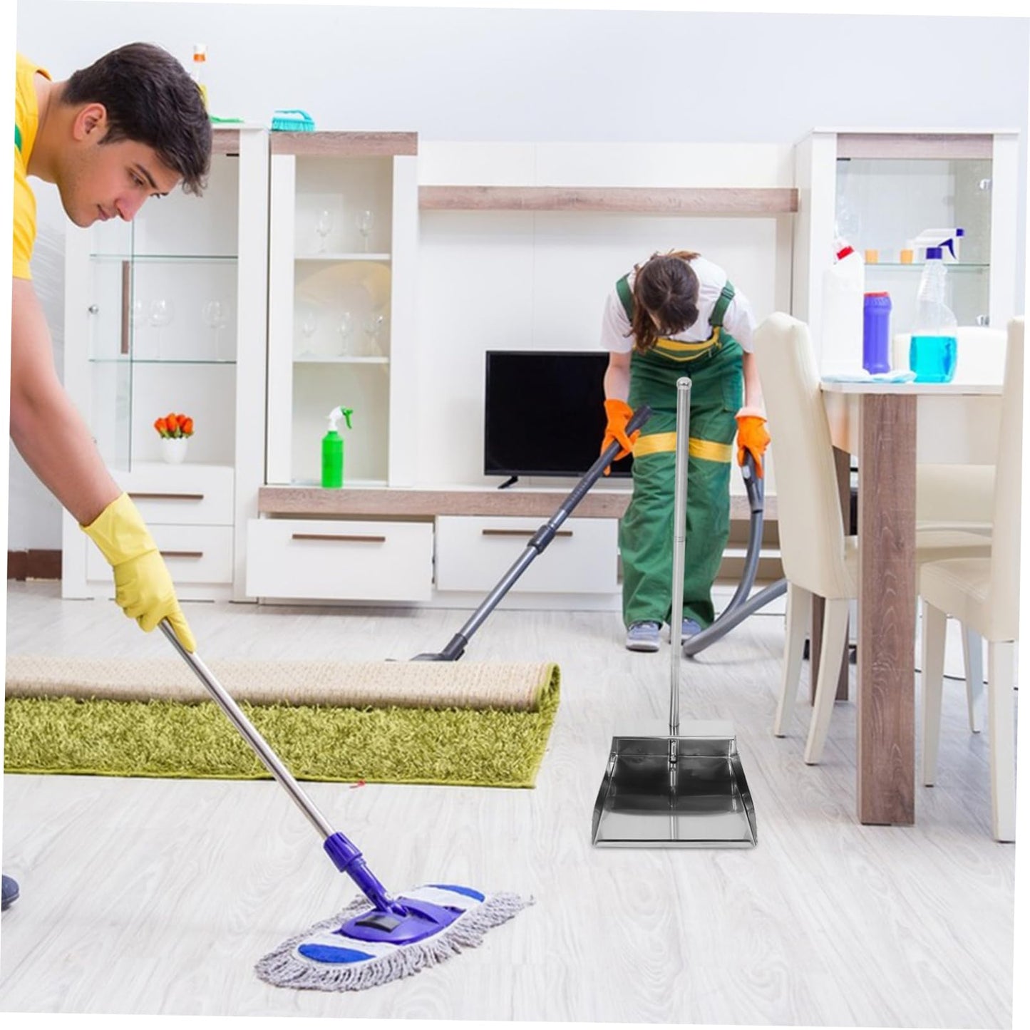 Mobestech Stainless Steel Dustpan with Long Handle No Bent Over Garbage Shovel Upright Home Cleaning Dust Pans 27.16In Large Capacity