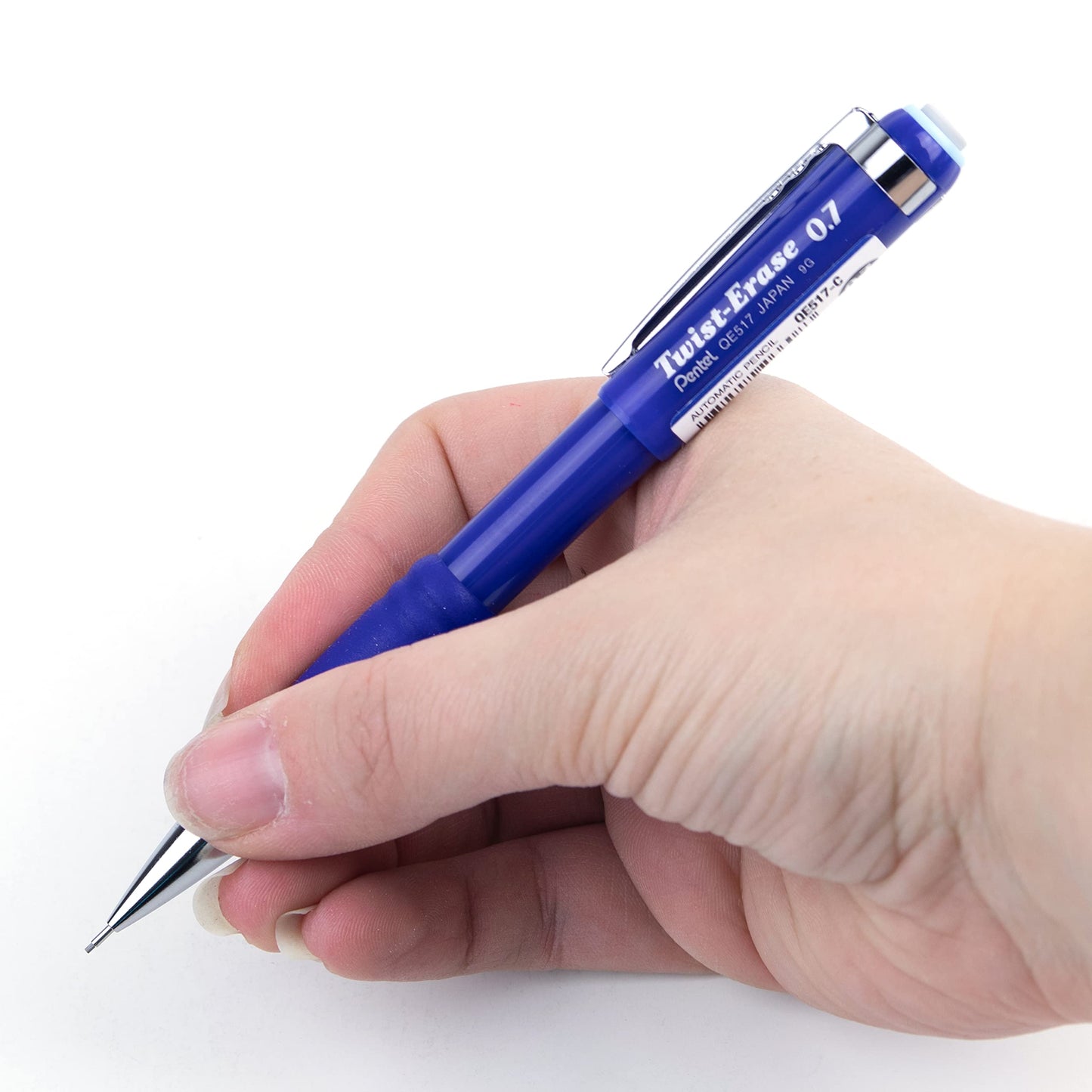 Pentel Twist-Erase III Mechanical Pencil, Writing, Drawing, School Supplies, Large Retractable Eraser, 0.7mm Medium Point, Blue Barrel, QE517-C, Box of 12