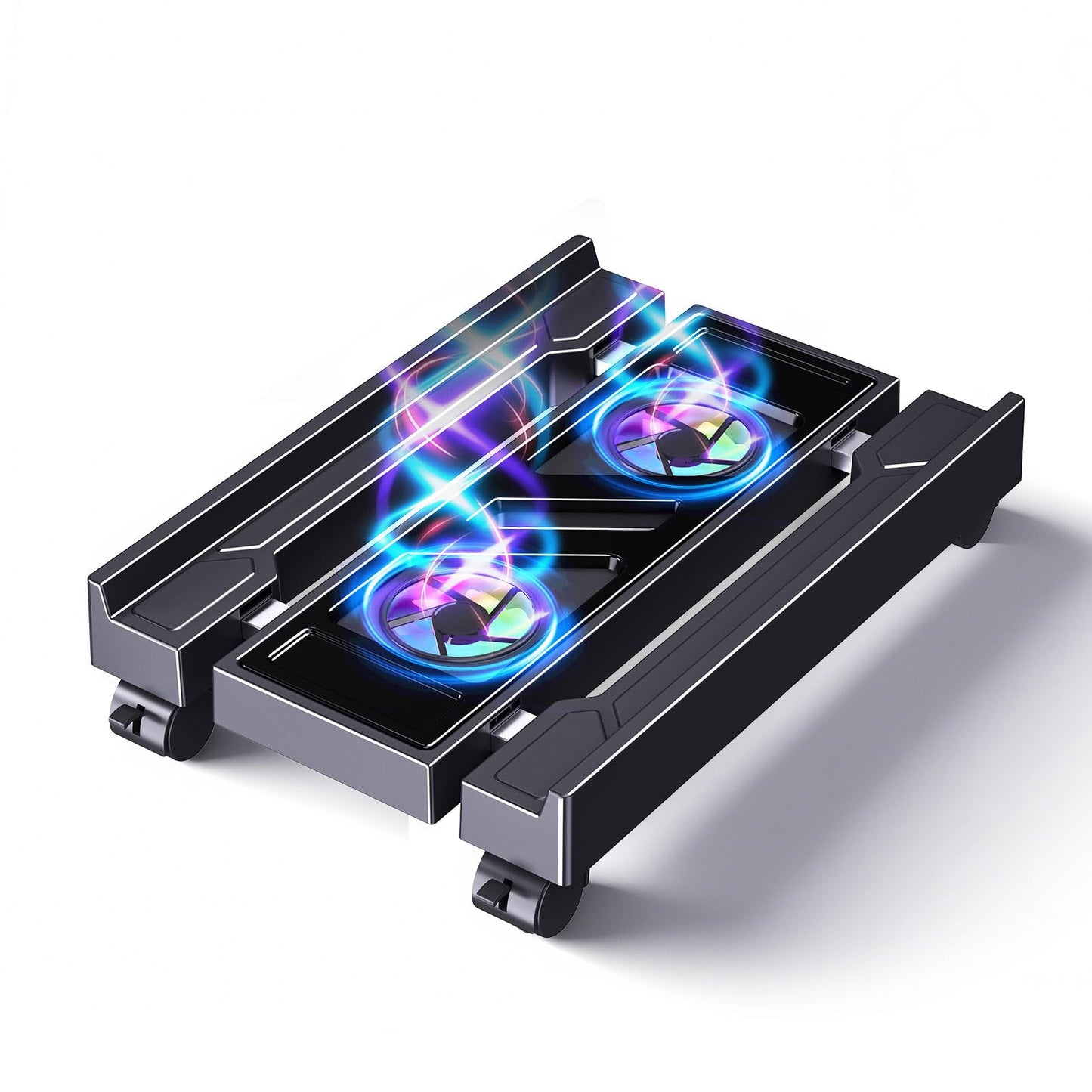 Adjustable Computer Tower Stand with Cooler Fan and Light, PC Stand for Floor, Mobile CPU Holder with 4 Caster Wheels Fits Most PC Tower, Under Desk CPU Holder for Office, Gamers and Students
