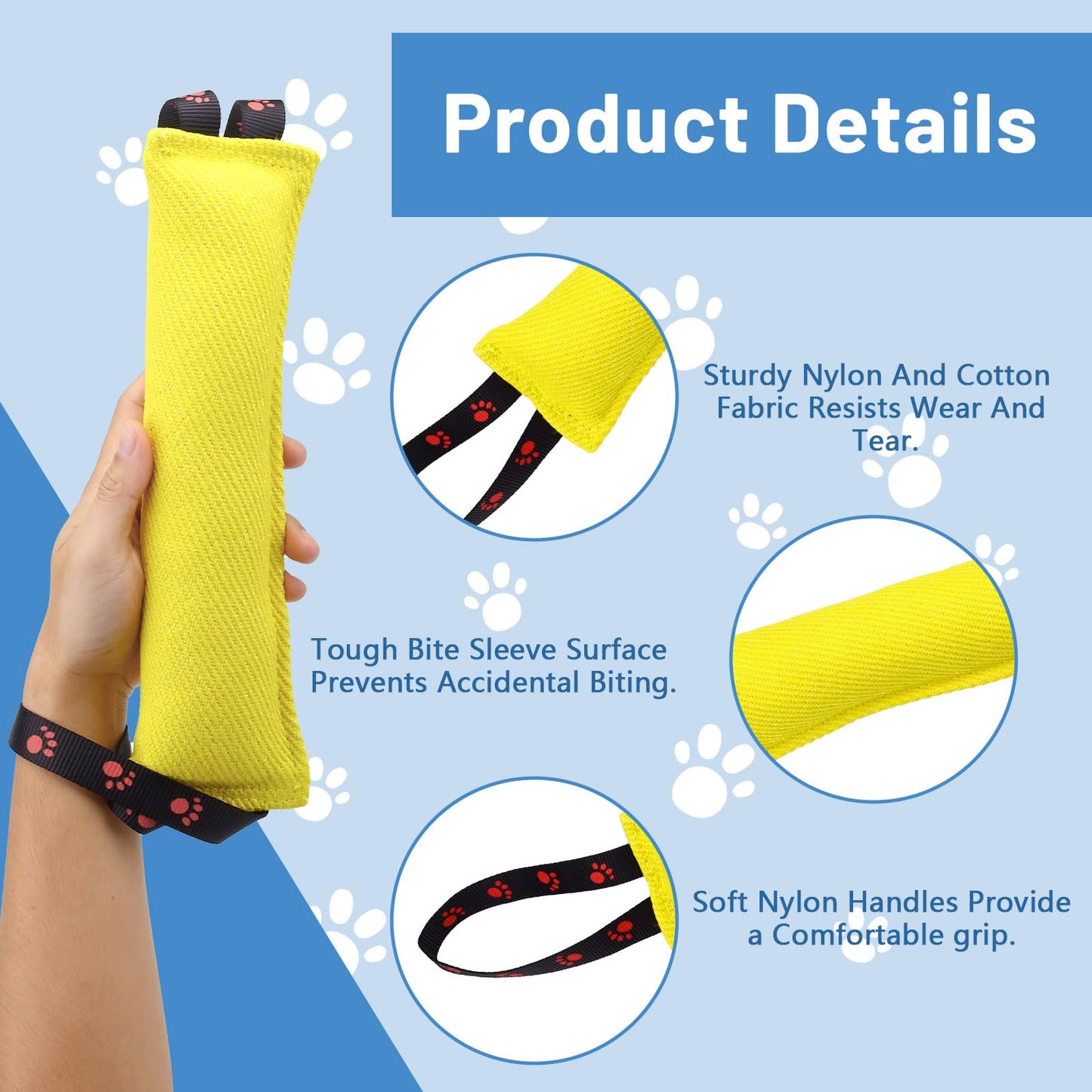 BELEFU 2 Pack Tug of War Dog Toy, Interactive Dog Bite Pillow with 2 Long Handles, Puppy Pull Toy for Large Medium Small Pet Outdoor Chew Training Equipment (Black+Yellow)