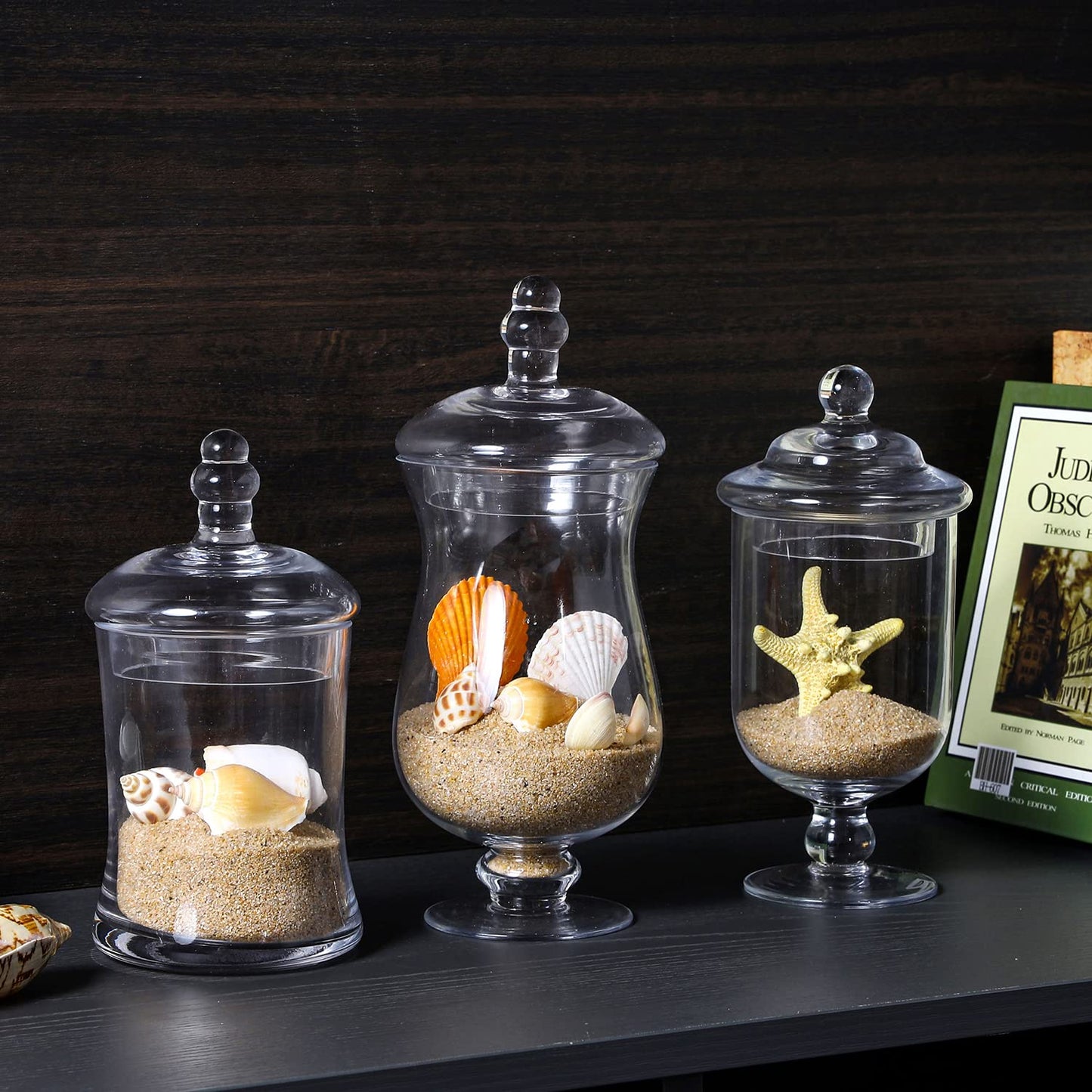 MyGift Set of 3 Small Clear Glass Storage & Display Canisters/Wedding Buffet & Apothecary Jars