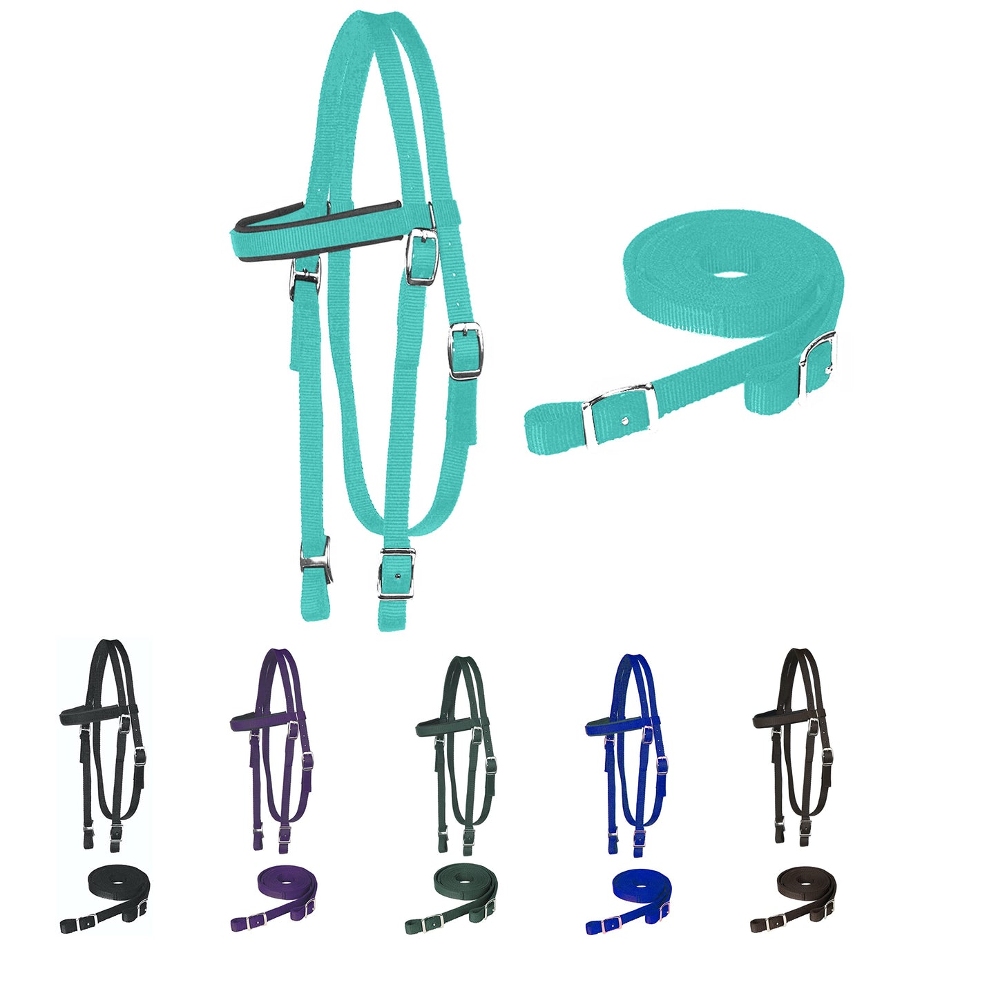 Majestic Ally Horse Headstall with Reins, Nylon Padded Browband, Multiple Colors (Turquoise, Cob)