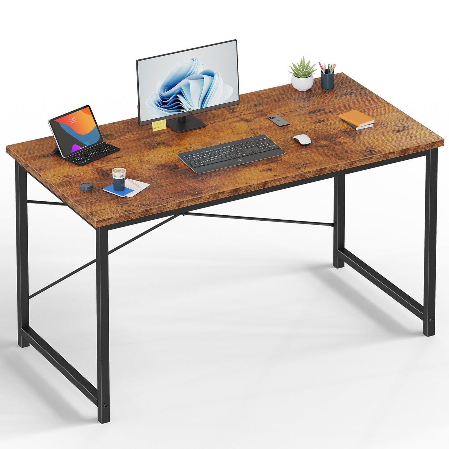 Sweetcrispy 47 Inch Computer Office Desk for Small Spaces, Writing Gaming Work Desk Modern Study Table with X-Shaped Reinforcement for Home Bedroom, Brown