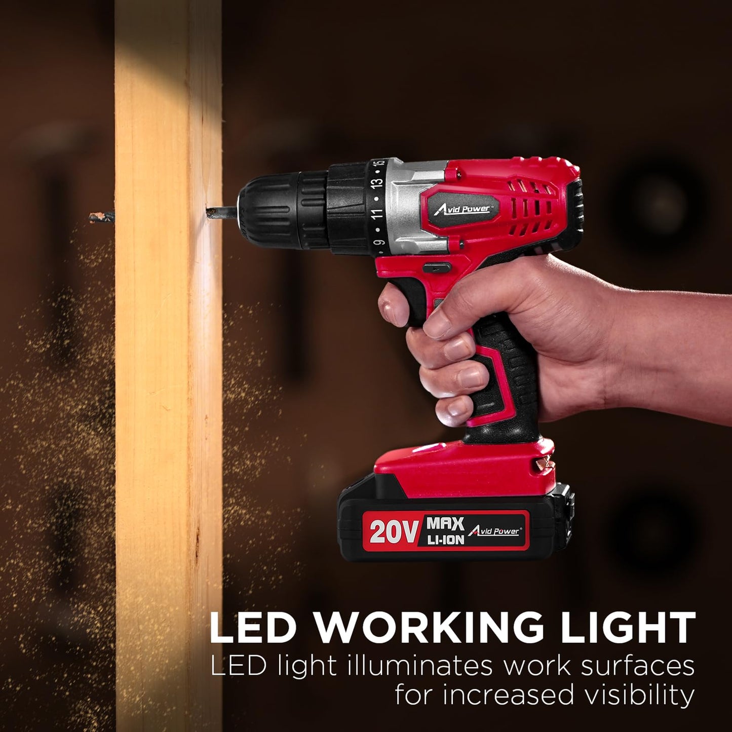 AVID POWER Cordless Drill Set, 20V MAX Electric Battery Power Drill/Driver Kit with Battery and Charger, 3/8-Inch Keyless Chuck, Variable Speed, 16 Position and 22pcs Drill Bits (Red)