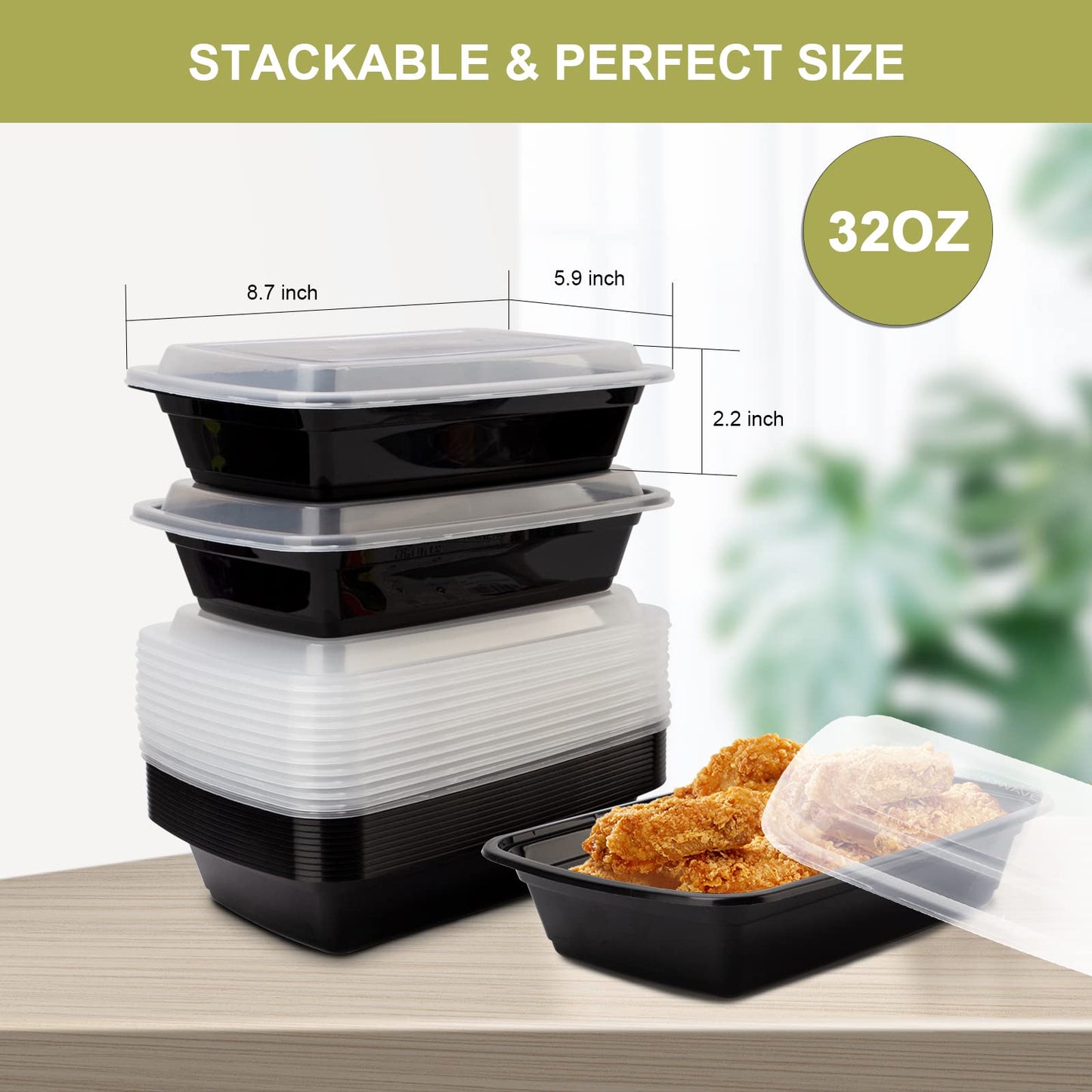 Ezalia 50 Pack- Meal Prep Containers 32oz, Plastic Food Prep Containers with Lids, Leakproof to Go Container with Lids Reusable, BPA-Free, Microwave/Dishwasher/Freezer Safe
