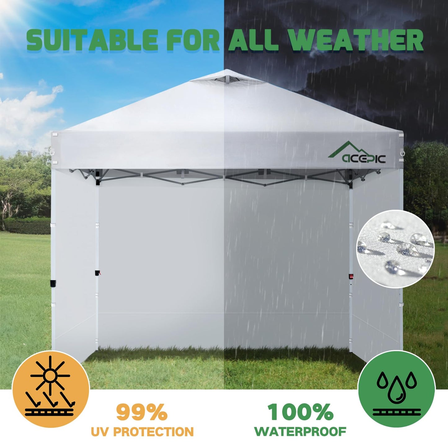 ACEPIC Instant Canopy Tent SideWalls with Silver Coating for 10x10 FT Pop Up Canopy, 210D Polyester 100% Waterproof and 99% UV Protection, 3 Piece of Sidewall Only, Silver/Gray
