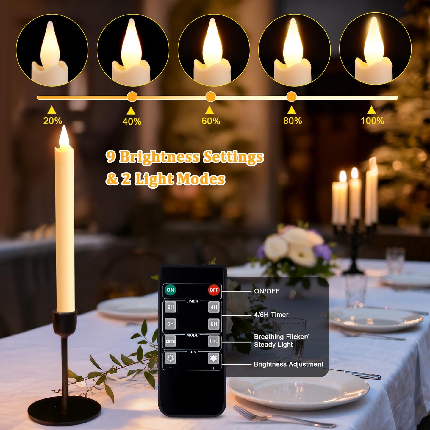 IMAGE Rechargeable Flameless Taper Candles with Charging Station, LED Flickering Candlesticks with Remote & Timer, 9.17 Inch Perfect for Home/Wedding/Christmas Decor,6PCS