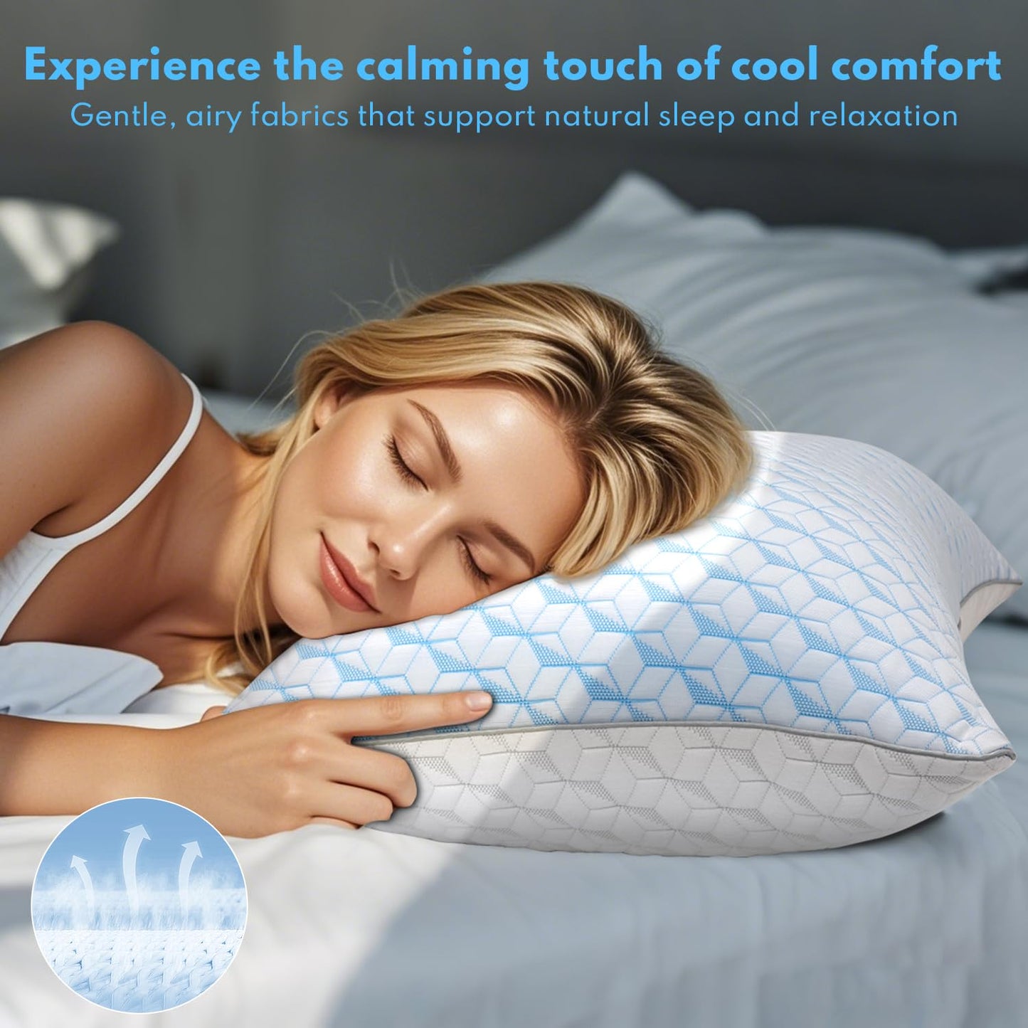 HEYCUZI Cooling Pillows Queen Size 2 Pack for Sleeping - Hotel Bed Pillow Premium Down Alternative for Side, Back, and Stomach Sleepers, Fluffy Soft Microfiber Fill Breathable Skin-Friendly