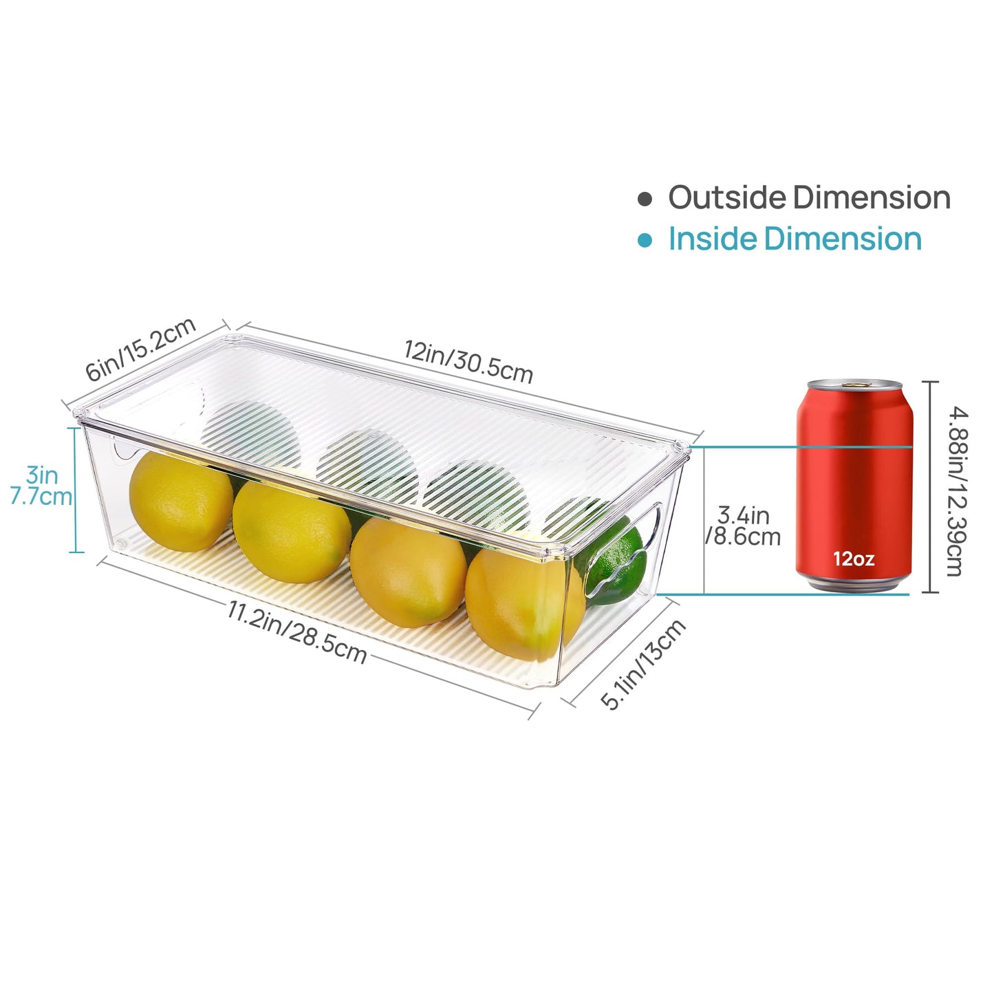 Vtopmart 12pcs Clear Organizers and Storage Bins with Lids, Stackable Plastic Storage Containers with Handles for Fridge, Freezer, Pantry, Cabinet, Kitchen Organization