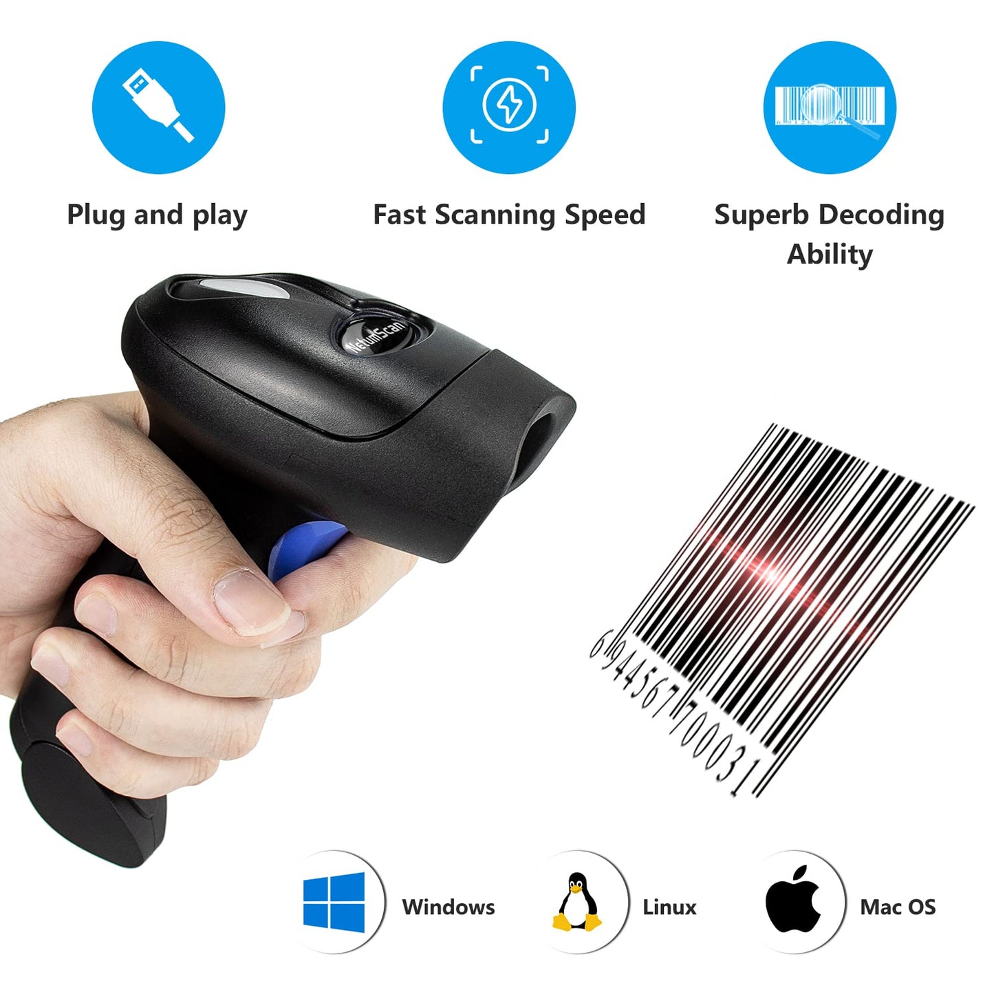 Wireless 1D 2D Barcode Scanner with Stand, NetumScan Portable Automatic QR Code Scanner Supports Screen Scan Handheld CMOS Image Bar Code Reader with USB Receiver for Warehouse POS and Computer