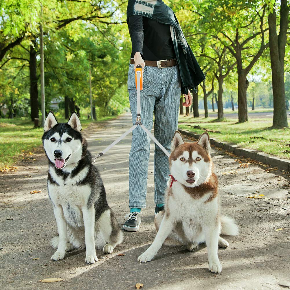 KOOLTAIL Dual Retractable Dog Lead for Two Dogs up to 110 lbs, Heavy Duty Double Head 16 ft Flexi Expandable 360° Tangle-Free One Button & Lock Brake Dog Lead for Small Medium Orange