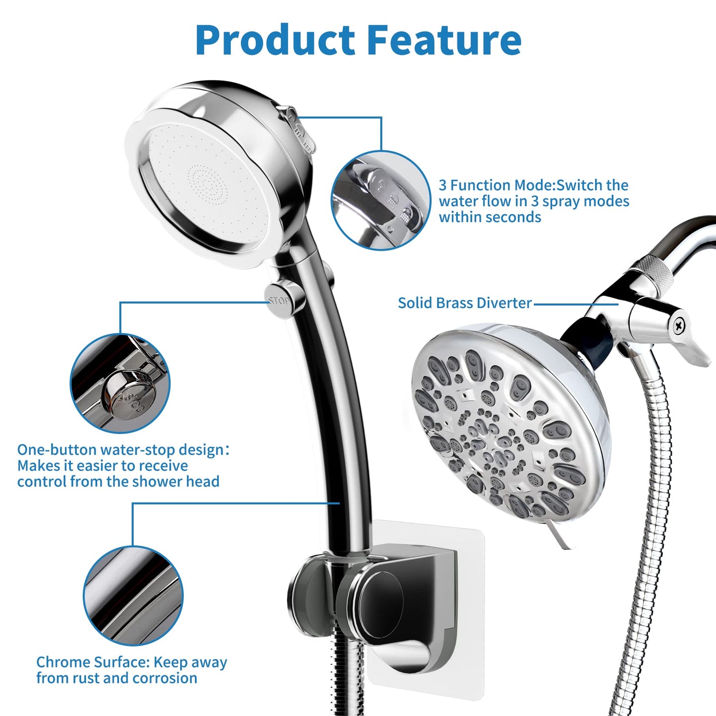 Hibbent Dog Shower Sprayer Attachment Set for Pet Bathing and Dog Washing with Brass Shower Arm Diverter Valve, Handheld Shower Head,Bathroom Hose Sprayer Head Kit