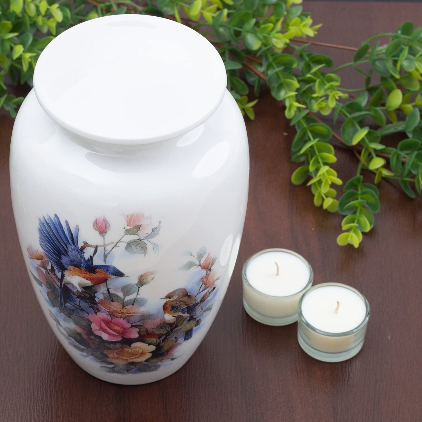 BOLD & DIVINE Birds Cremation Urn | Human Ashes Adult Memorial urn, Burial, Funeral Cremation Urns | 200 Cubic Inches (Large/Adult Urn) with Unique Velvet Bag