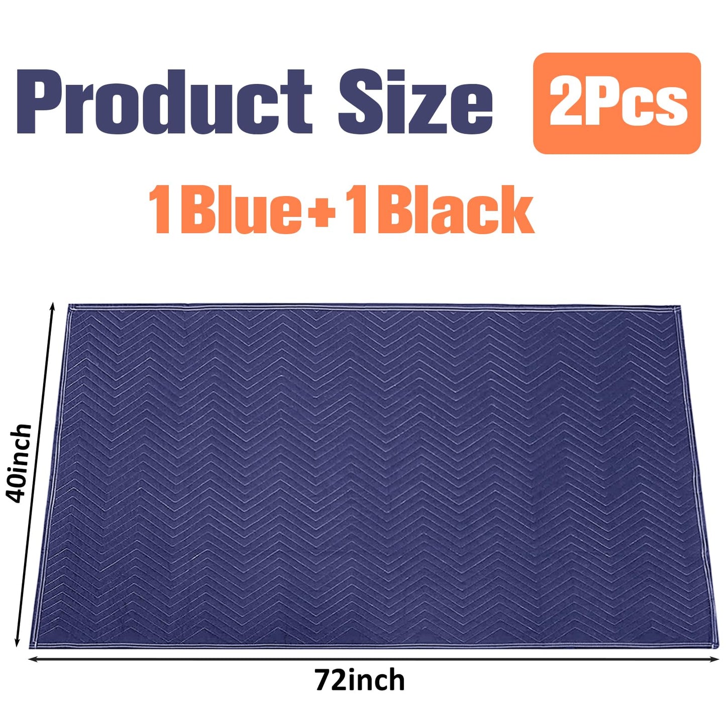 2 Pack Moving Blankets, 40x 72 inches Heavy Duty Packing Blankets for Protecting Furniture Moves Storage, Professional Quilted Wrapping & Shipping Pads(Black +Blue)