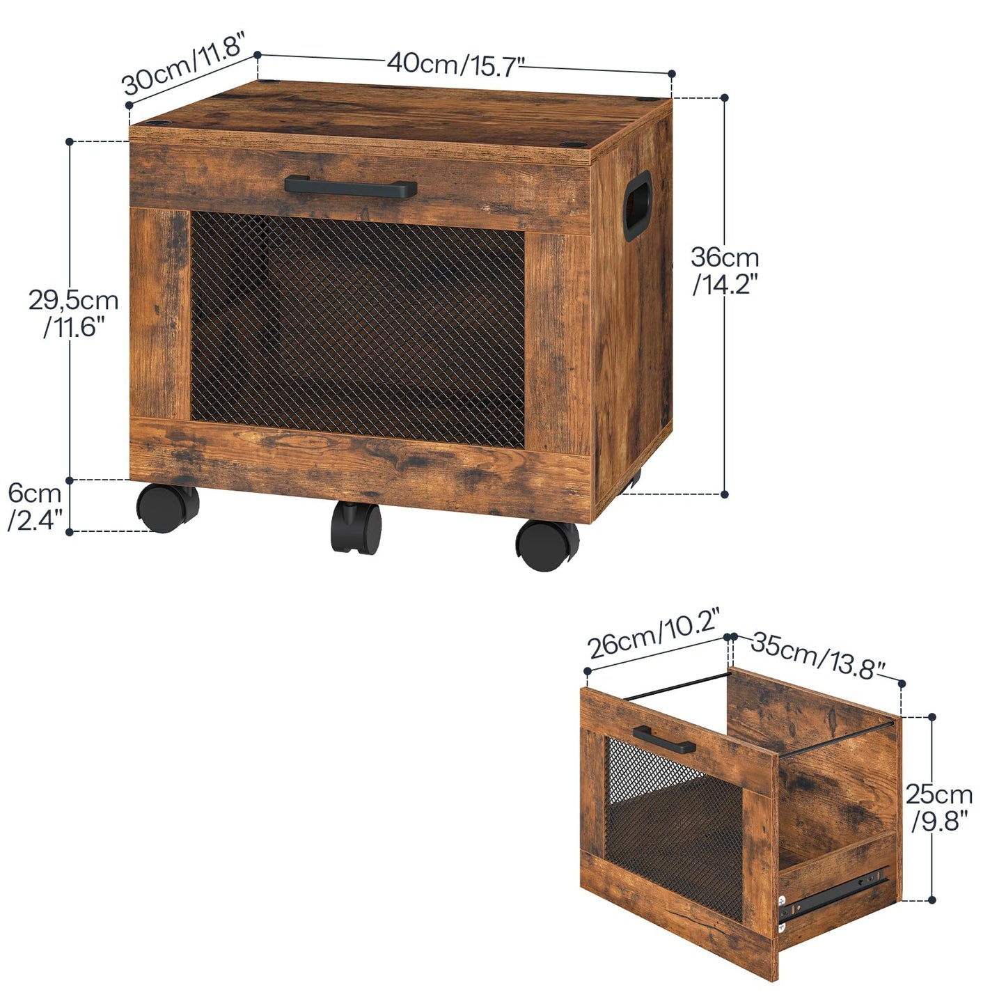 HOOBRO File Cabinet, Rolling File Cart, Under Desk Small Filing Cabinet, Filling Organizer Box, Home Office File Basket with Drawer for A4, Letter Files, Rustic Brown and Black BF11WJ01G1
