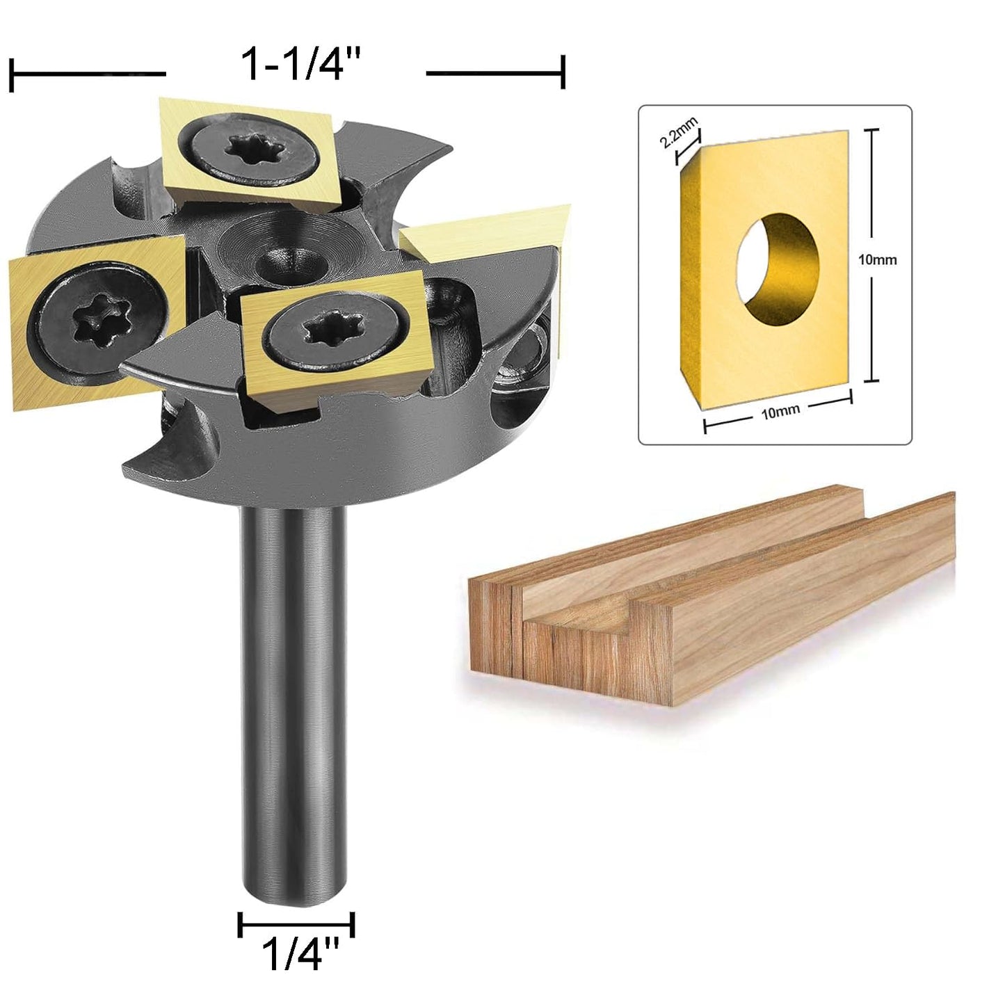 SpeTool 1-1/4" Cutting Dia Slab Flattening Router Bit 1/4" Shank, 2+2 Flute Carbide Insert Spoilboard Surfacing Bit with ATS Coating Include 4 Additional Carbide Inserts