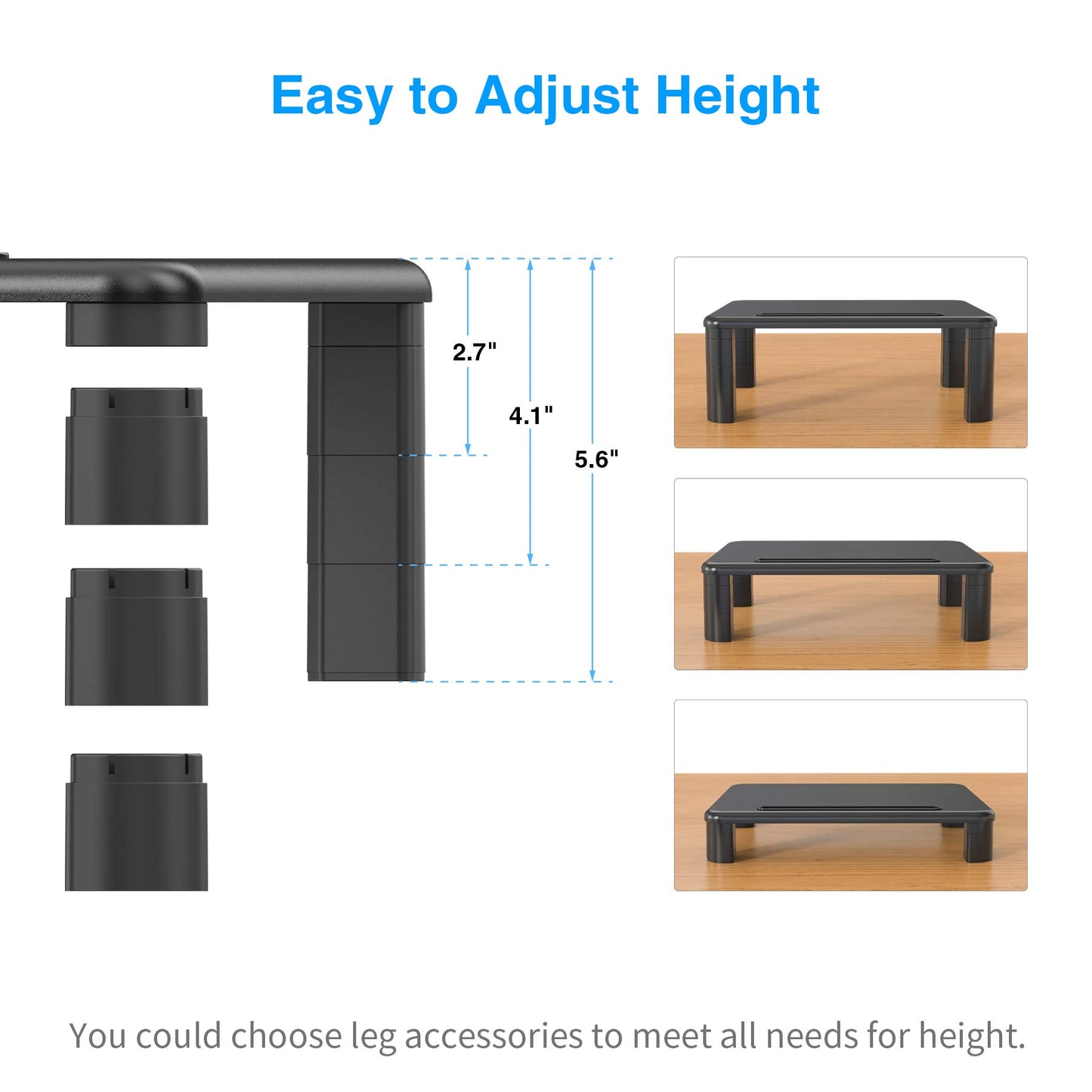 SHOPPINGALL Monitor Stand Riser with 4 Adjustable Height for Computer, iMac, Printer, Laptop, Desk with Tablet & Phone Holder and Cable Management Slot – SA-MR01X2