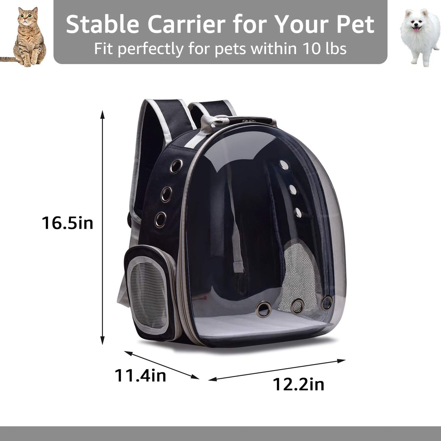 Henkelion Dog Carrier Backpack Front Pack, Pet Carrier Back Pack for Small Medium Cat Puppy Doggie, Dog Body Carrying Bag Travel Space Capsule Knapsack - Black