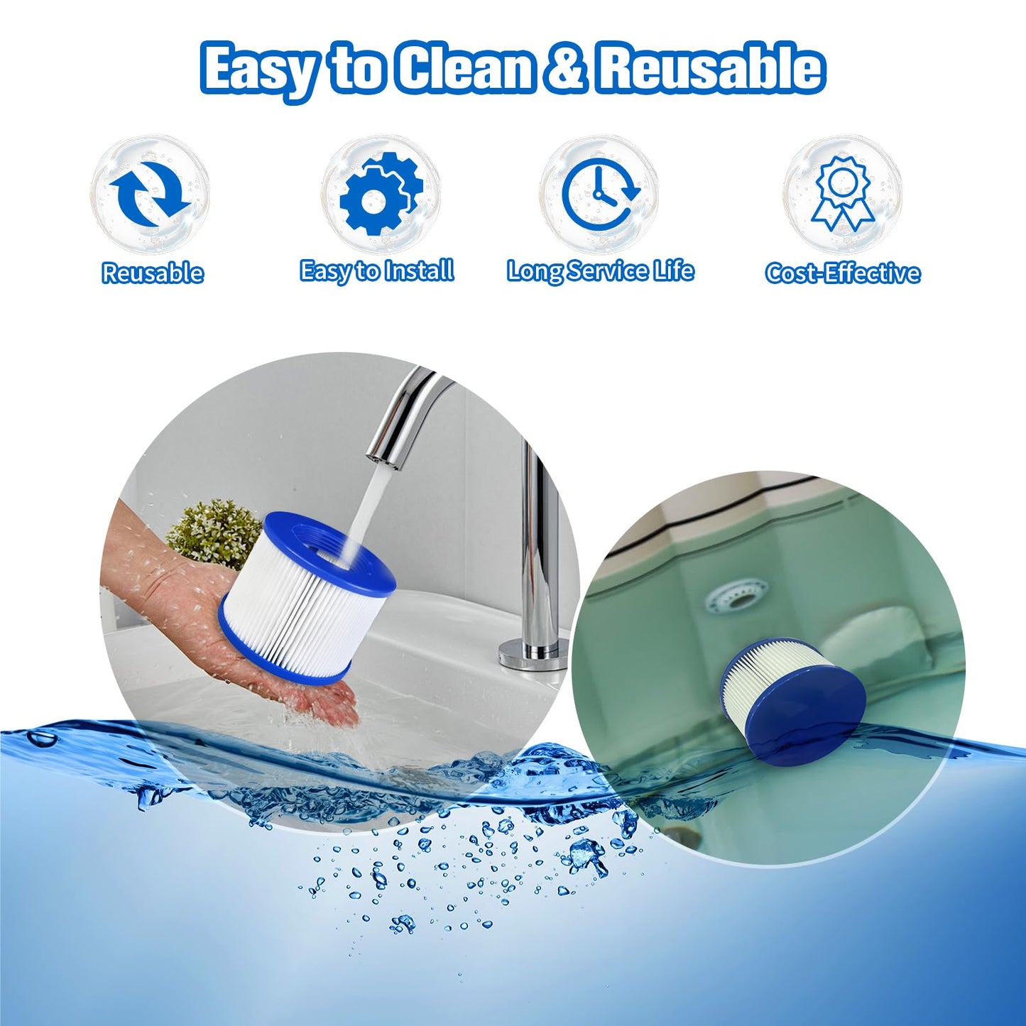 Screw-in Hot Tub Filter Cartridges Replacement for All RELXTIME, ALEKO, Wejoy, Aquaspa Spa,Clever Spa Filter,Threaded Filter for Inflatable Hot Tubs & Massage Pools (12 Pcs)