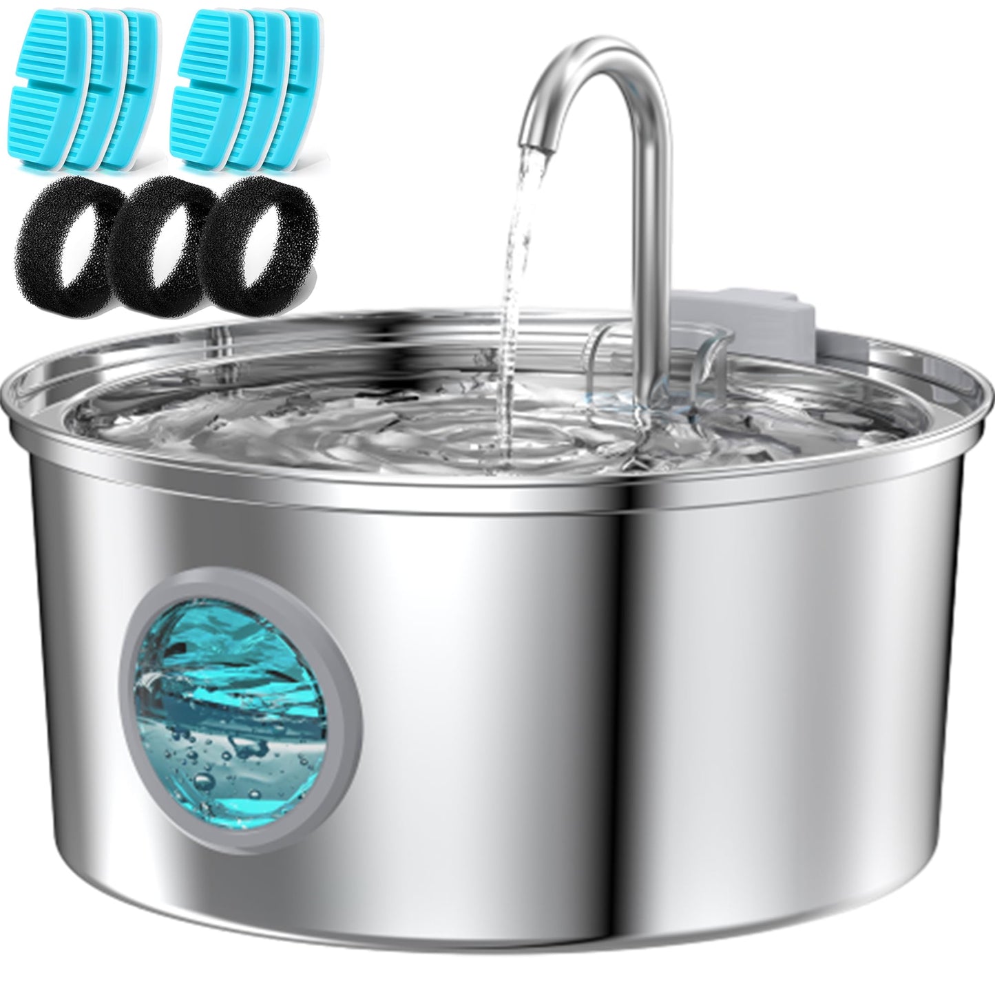 Cat Water Fountain with 6 Filters + 3 Sponge Filters: 108oz/3.2L Cat Fountain - Quiet Water Fountain Indoor Cat - Pet Water Fountain - Water Fountain - Cat Water Fountain Stainless Steel - FOFNON