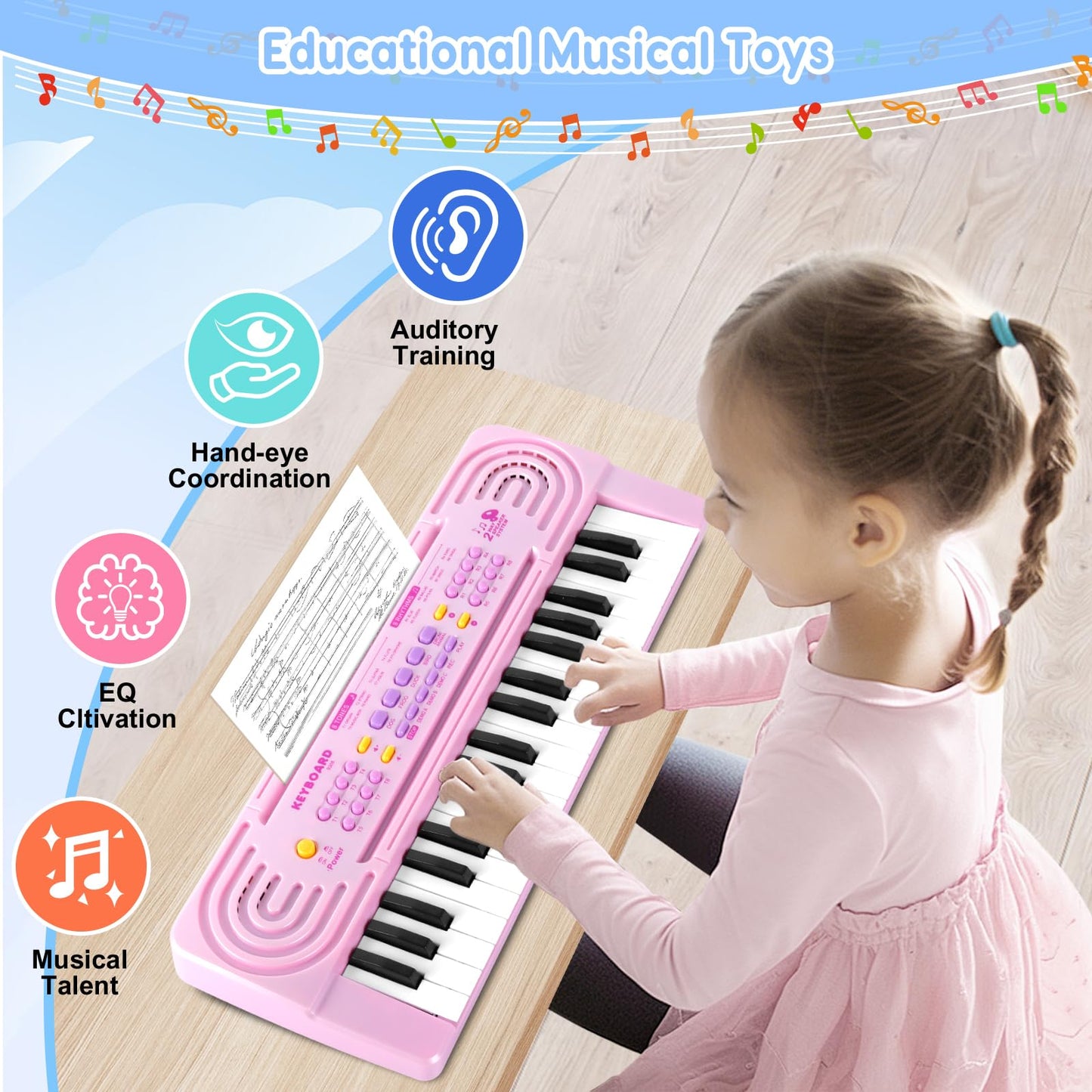 Kids Toy Piano Keyboard for Kid Music Toys for 3+ Year Old Electronic Keyboard Pianos for Beginners Kids Piano with Microphone Toys for 3 4 5 6 7 8 Year Old Boys Girls Gifts Ages 3-8 (Pink)