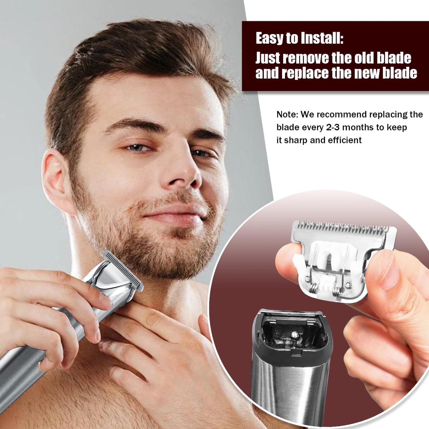 40mm Replacement Detachable Stainless Steel T Blade（02144 ）, Compatible with Wahl All in One Lithium Ion Trimmer 9864/9864SS/9686/9818A/9854L/9876L/9854 /WSS3L/SS2L etc. (Silver 2 Pack)